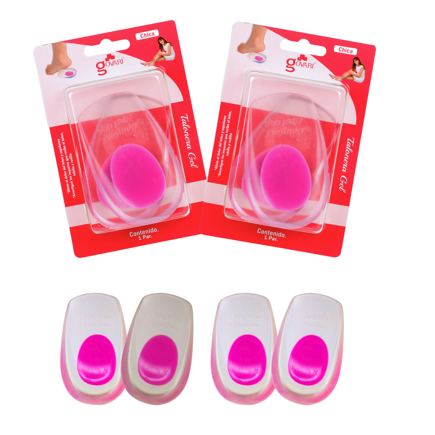 Kit Talonera De Gel Punto Govari color Rosa Talla Chica 2 Pares