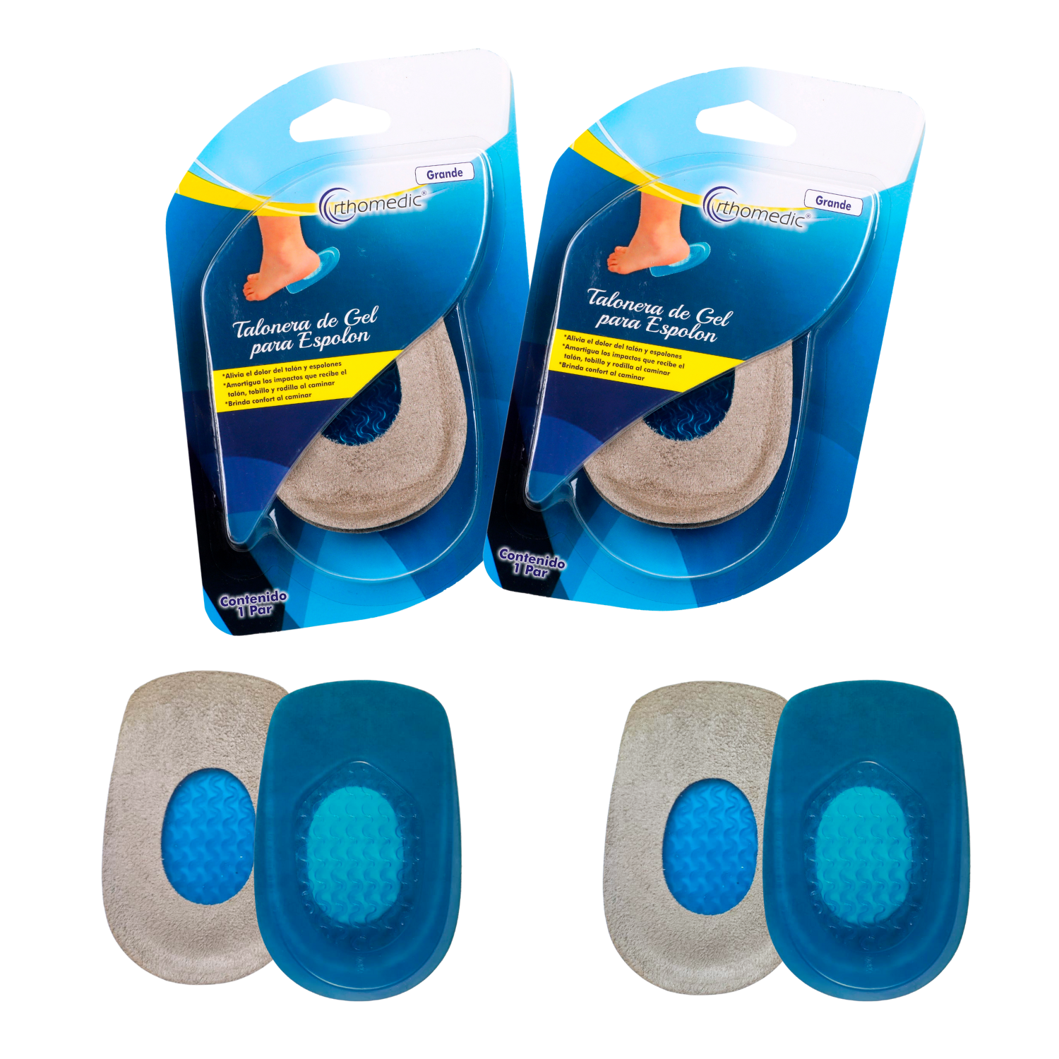 Foto 2 pulgar | Kit Talonera de Gel con Tela, Orthomedic, Grande color Azul - 2 Pares