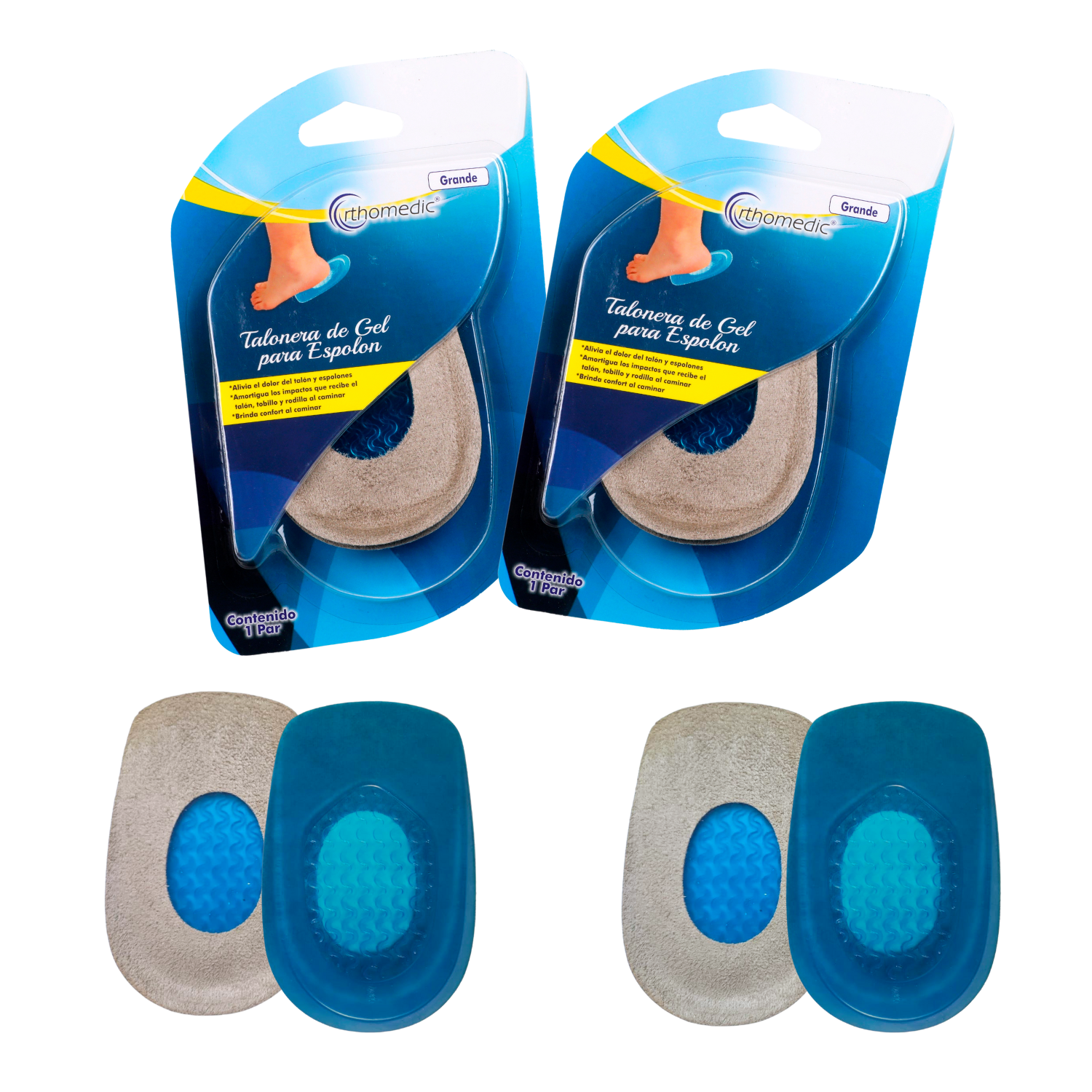 Kit Talonera de Gel con Tela, Orthomedic, Grande color Azul - 2 Pares