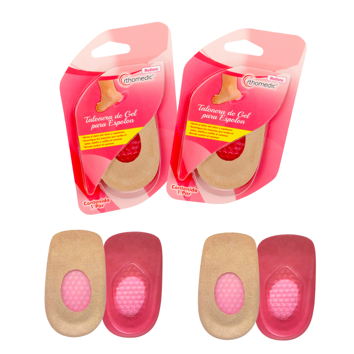 Foto 2 pulgar | Kit Talonera de Gel con Tela, Orthomedic, Mediana color Rosa - 2 Pares