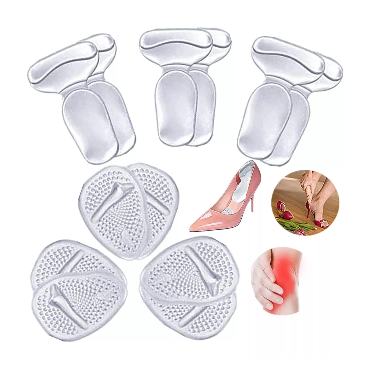 Foto 2 | Almohadillas Tacón Y Plantilla De Gel Alivia El Dolor 6 Pares, Transparente