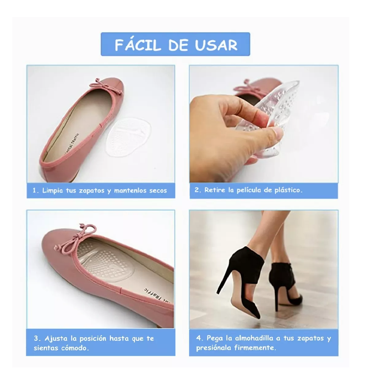 Foto 4 pulgar | Almohadillas Tacón Y Plantilla De Gel Alivia El Dolor 6 Pares, Transparente