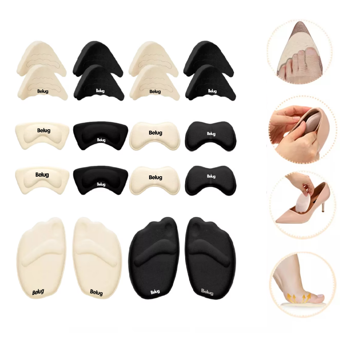 Foto 2 | Almohadillas De Tacón Alto Relleno De Dedos Ajustables 10 Pares Belug, Negro/beige
