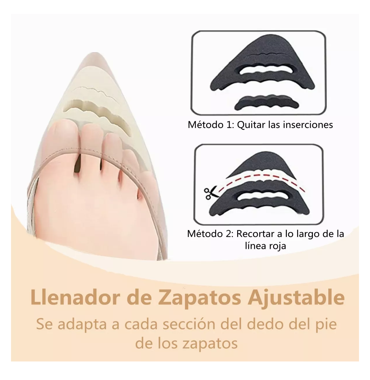 Foto 5 pulgar | Almohadillas De Tacón Alto Relleno De Dedos Ajustables 10 Pares Belug, Negro/beige