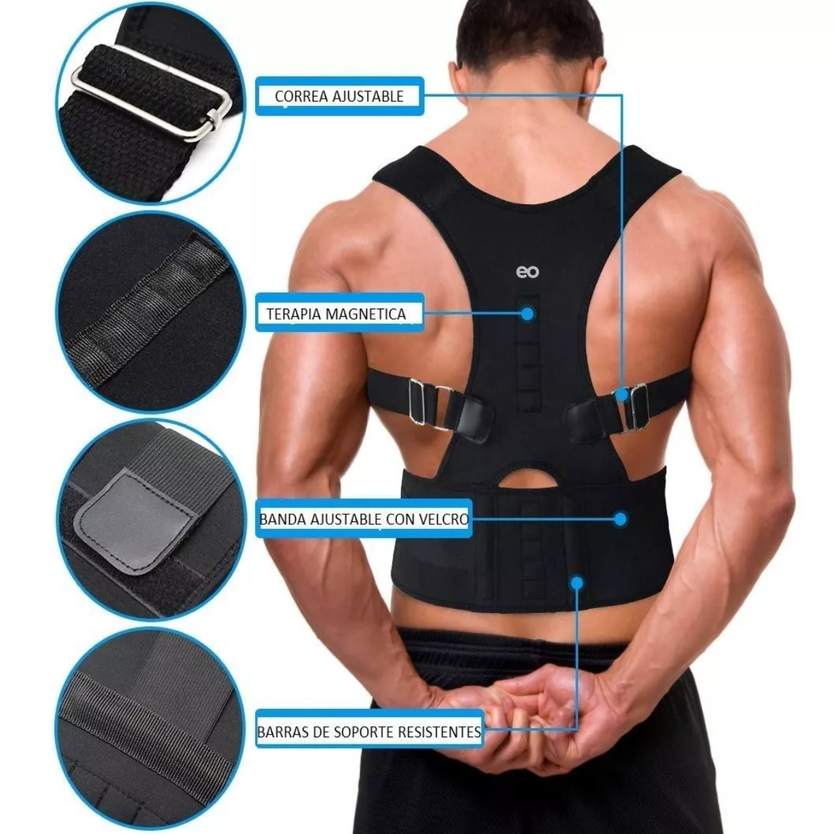 Foto 3 pulgar | Chaleco Corrector Postura Con 10 Imanes Para Hombre Y Mujer Talla: M Eo Safe Imports Esi-19014 Negro