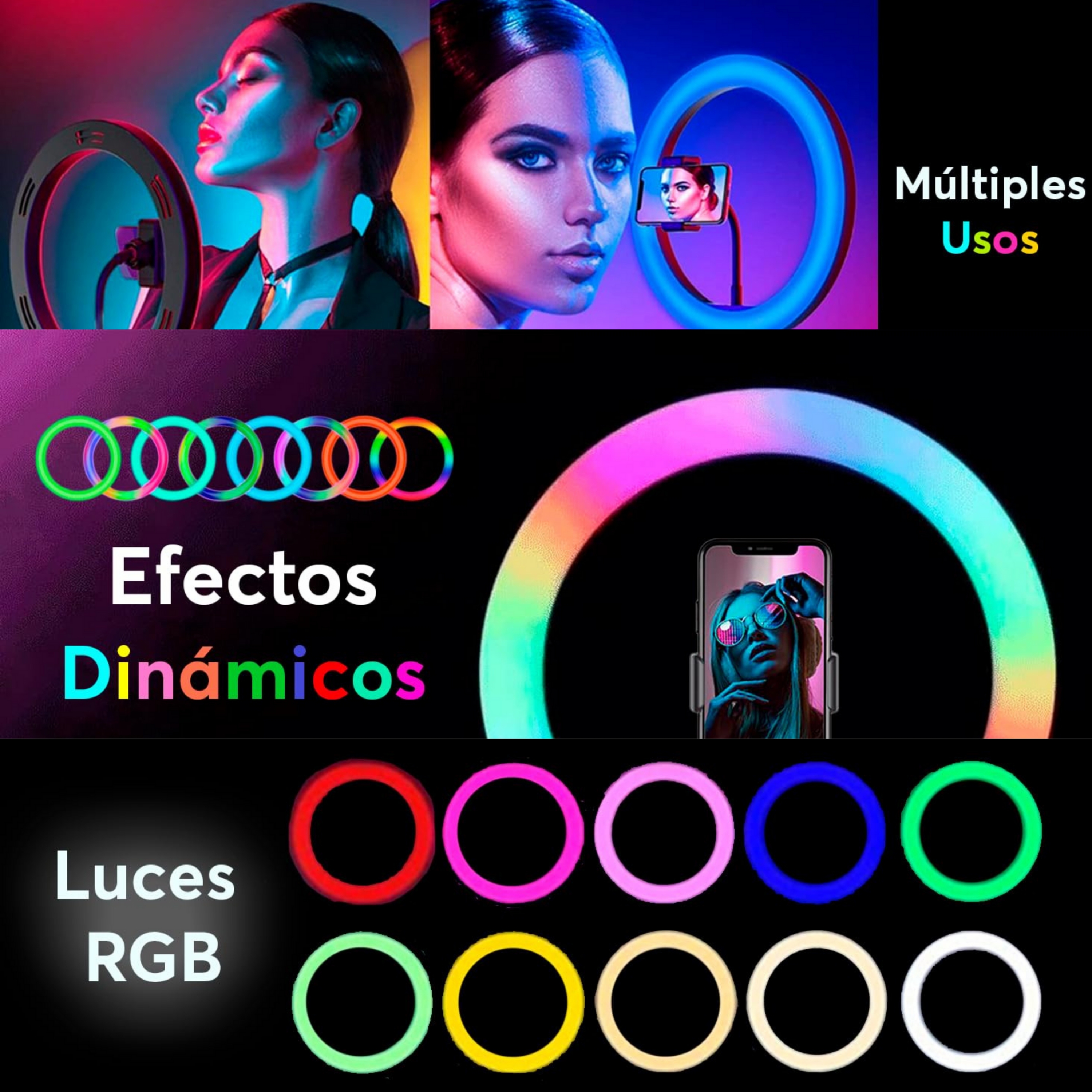 Foto 3 pulgar | Aro de Luz Led Rgb Luxvi Soporte para Teléfono Rotación 360 Grados 2 Piezas