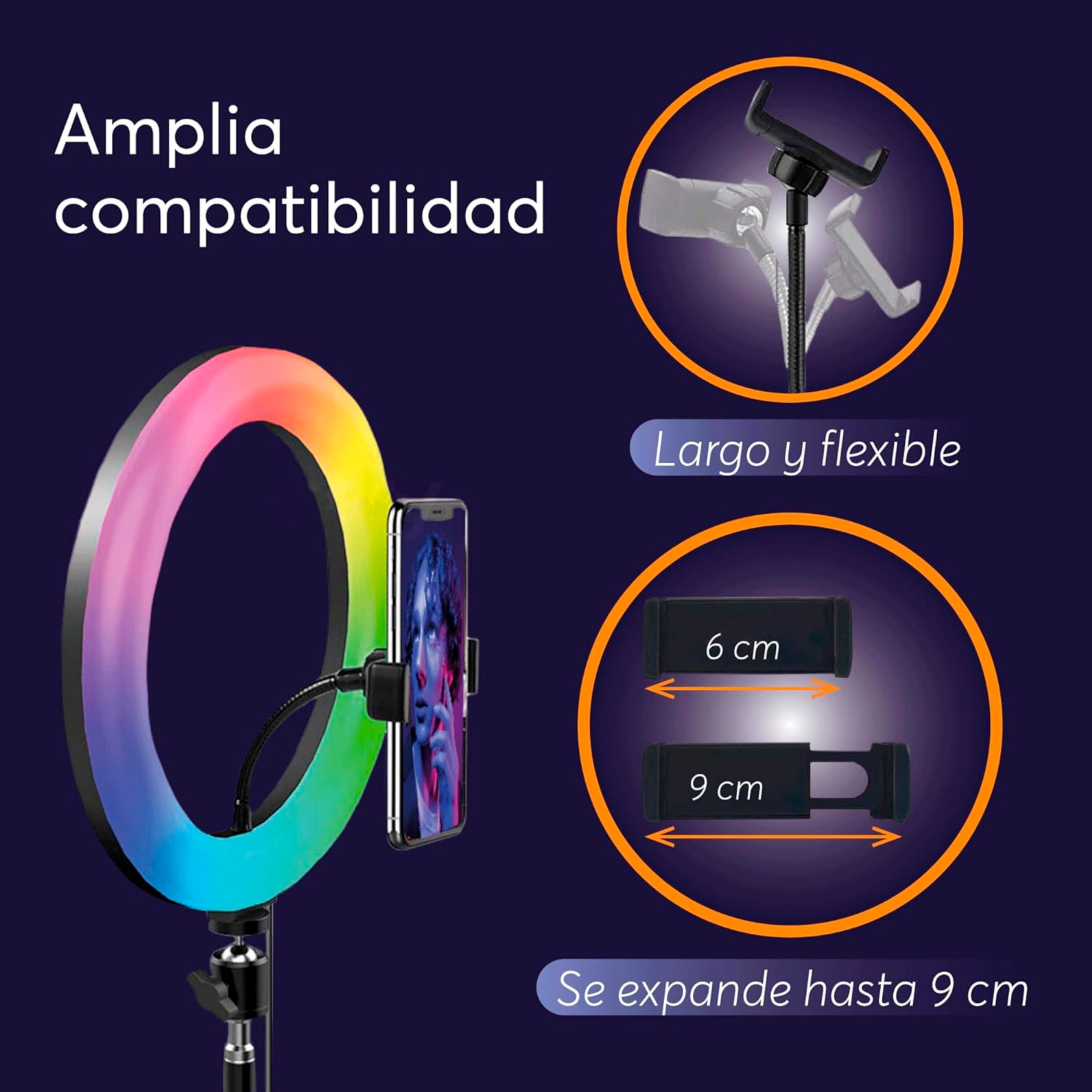 Foto 8 pulgar | Aro de Luz Led Rgb Luxvi Soporte para Teléfono Rotación 360 Grados 2 Piezas