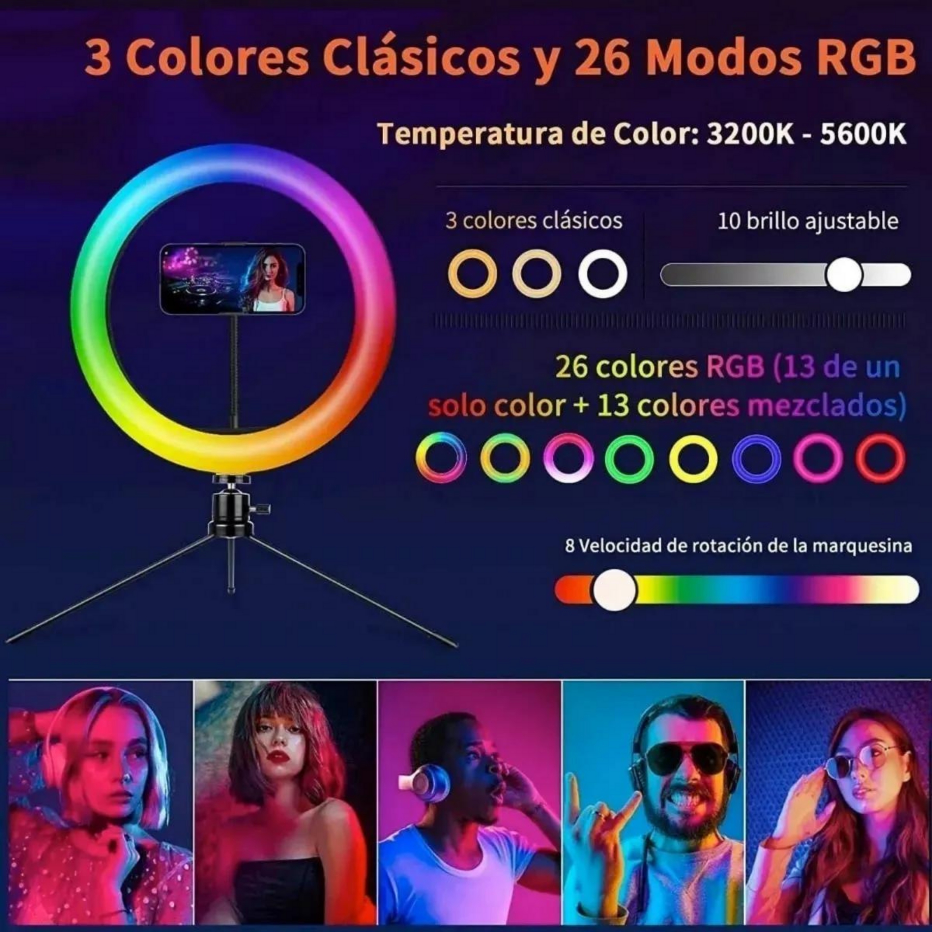 Foto 9 pulgar | Aro de Luz Led Rgb Luxvi Soporte para Teléfono Rotación 360 Grados 2 Piezas