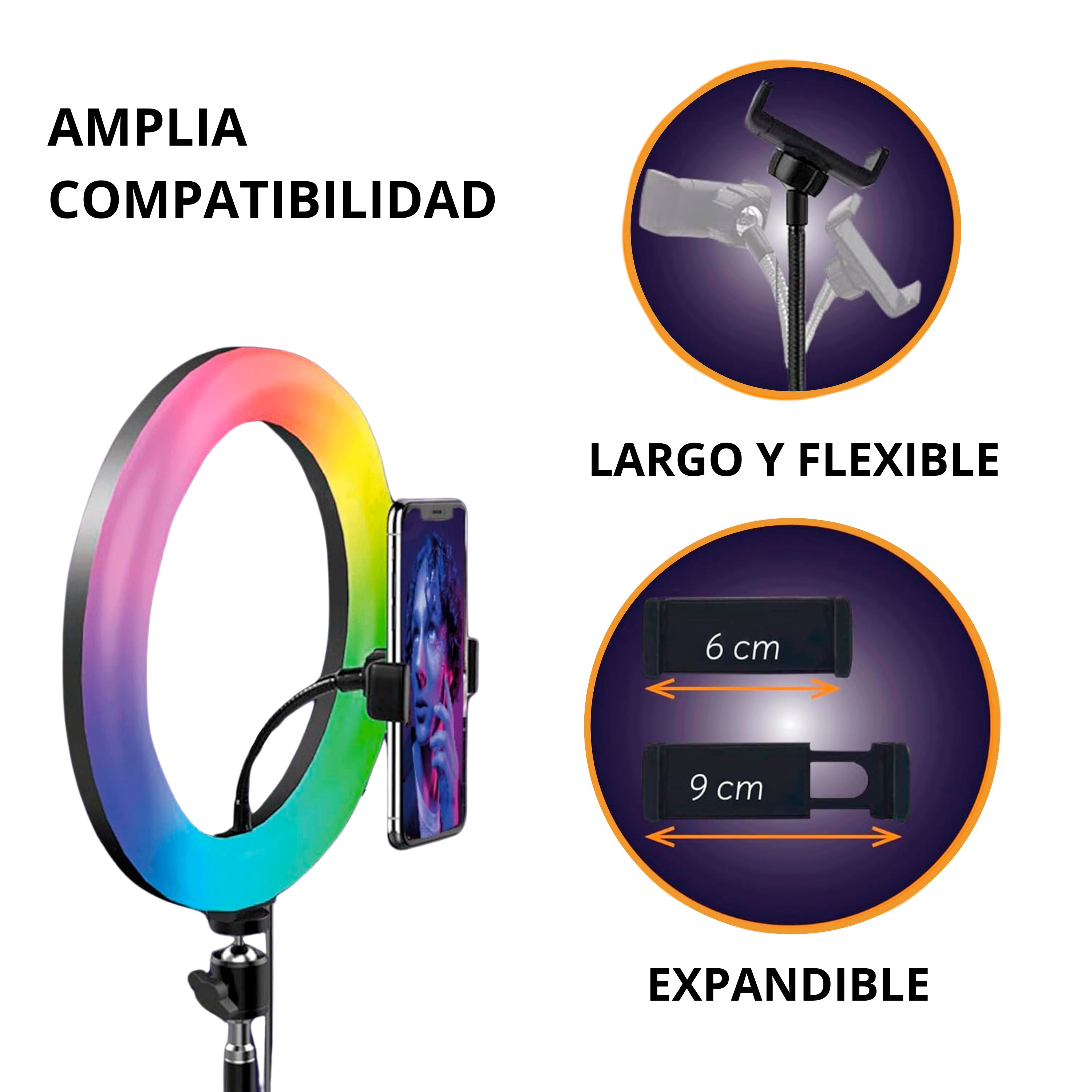 Foto 7 pulgar | Aro de Luz Led Rgb con Soporte para Teléfono Rotación 360 Grados 3 Piezas