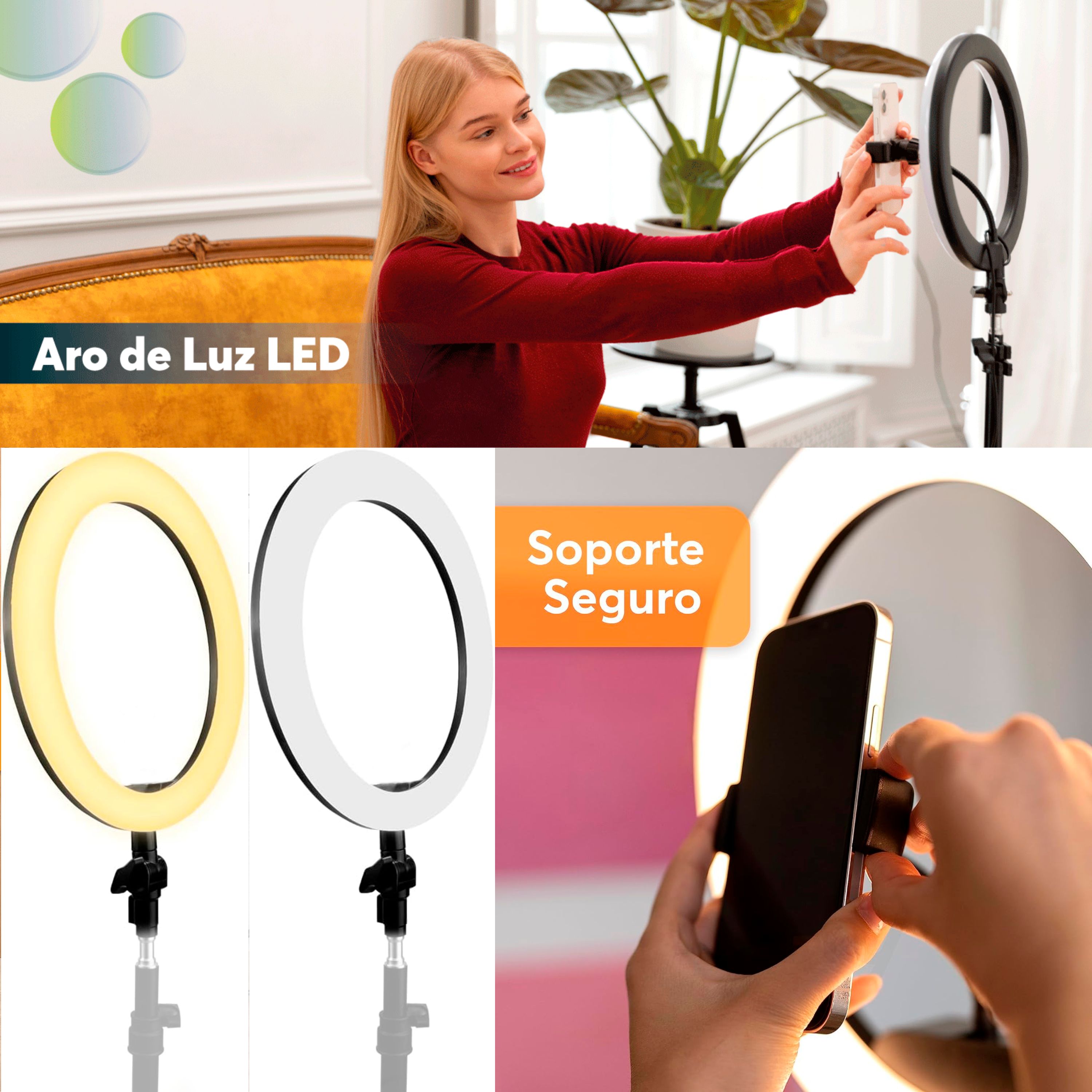 Foto 9 pulgar | Aro de Luz Led Rgb con Soporte para Teléfono Rotación 360 Grados 3 Piezas