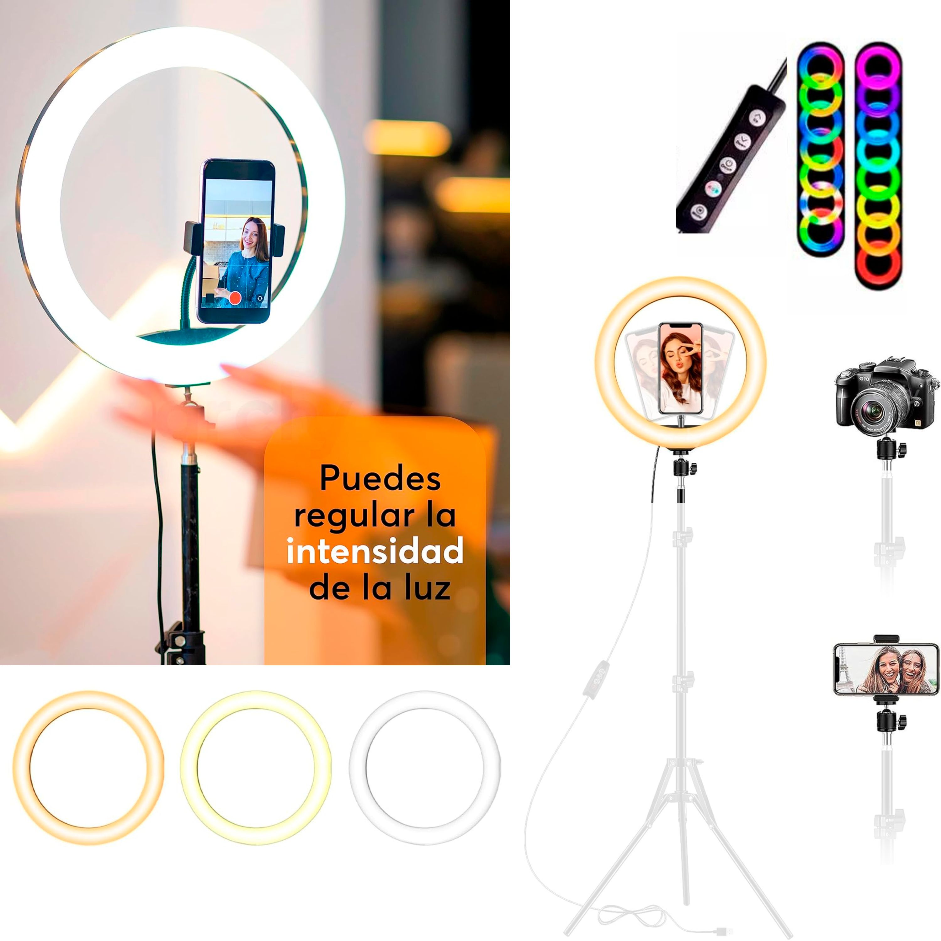 Foto 9 pulgar | Aro de Luz Led Rgb Luxvi Soporte para Teléfono Rotación 360 Grados 4 Piezas