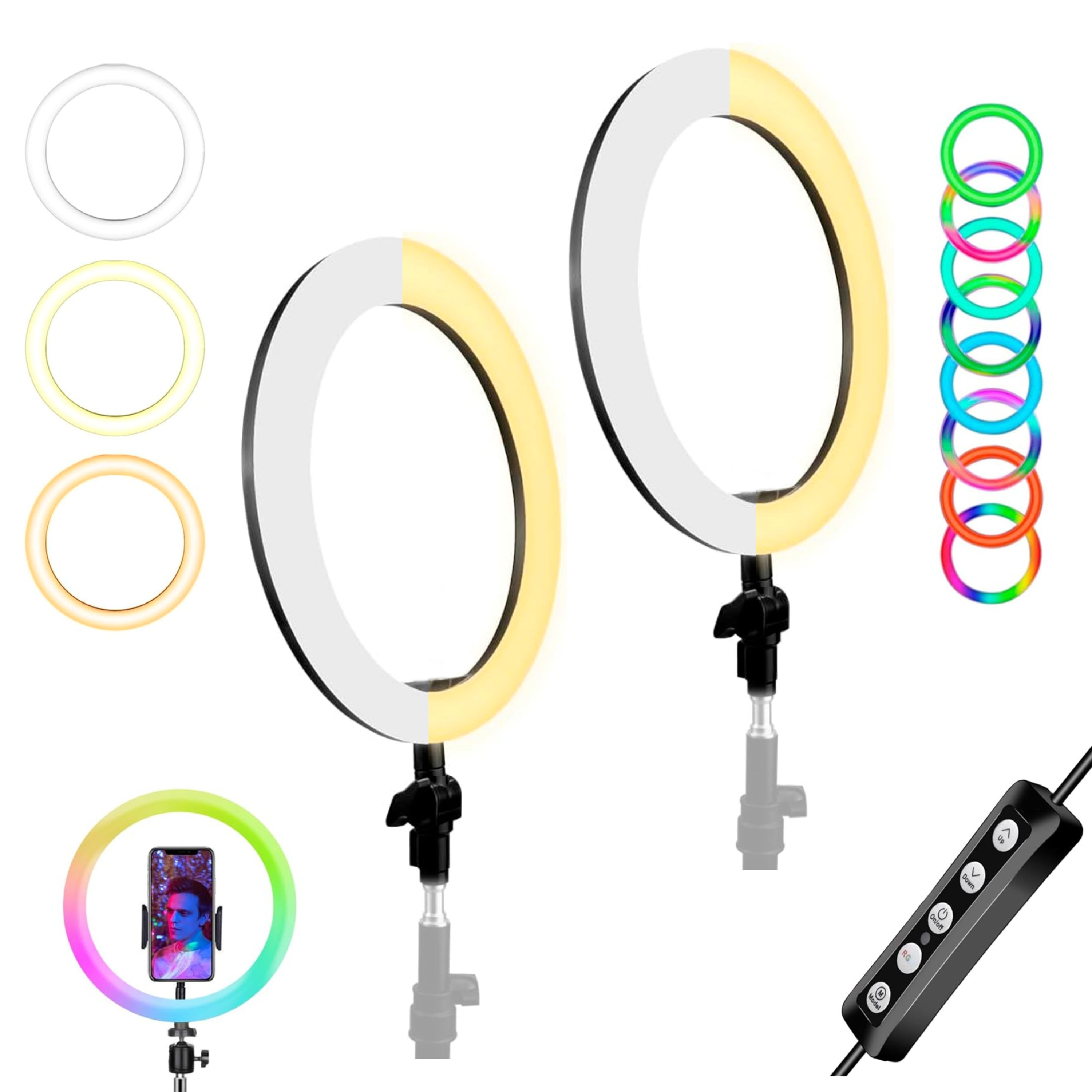 Foto 2 pulgar | Aro de Luz Led Rgb con Soporte para Teléfono Rotación 360 Grados 2 Piezas