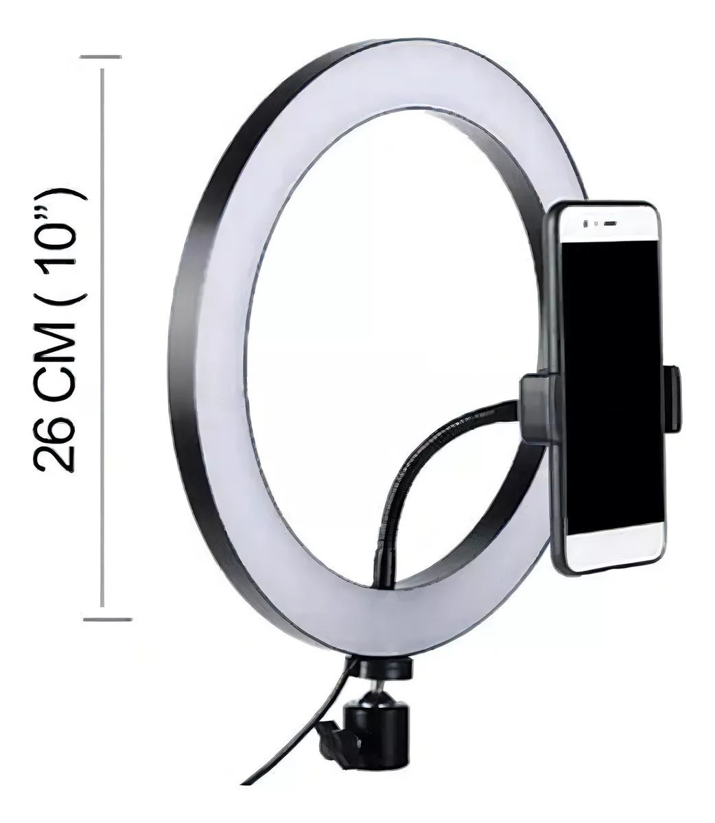 Foto 3 | Aro De Luz Led 26 Cm Con Tripié Soporte Celular Negro