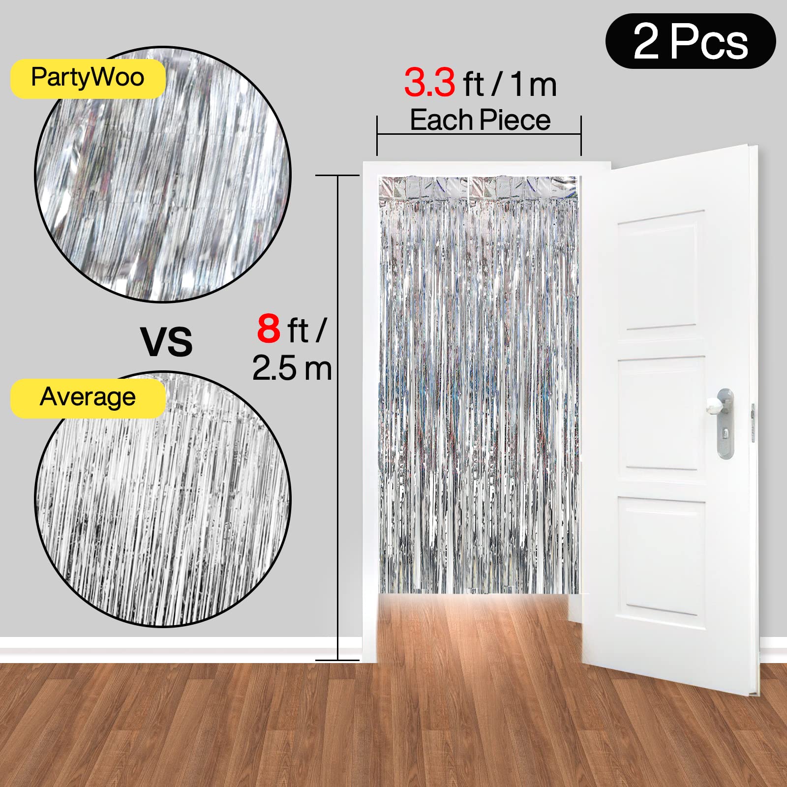 Foto 7 pulgar | Cortinas Con Flecos De Aluminio Partywoo Silver, 2 Unidades, 100 X 200 Cm - Venta Internacional.