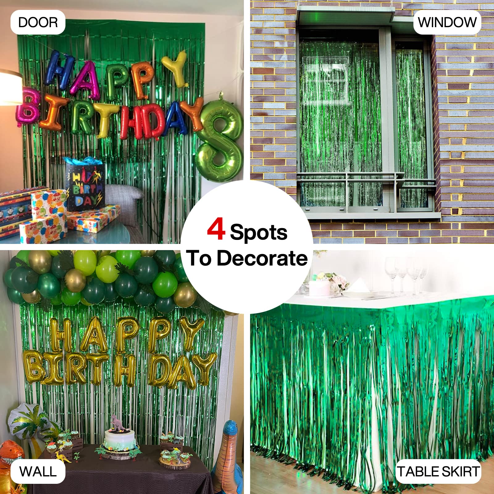 Foto 5 | Cortina Partywoo Con Flecos De Lámina Verde Para Decoración De Fiestas, 2 Unidades - Venta Internacional.