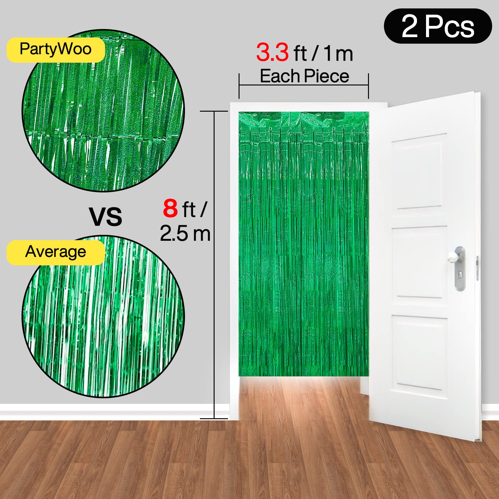Foto 6 | Cortina Partywoo Con Flecos De Lámina Verde Para Decoración De Fiestas, 2 Unidades - Venta Internacional.