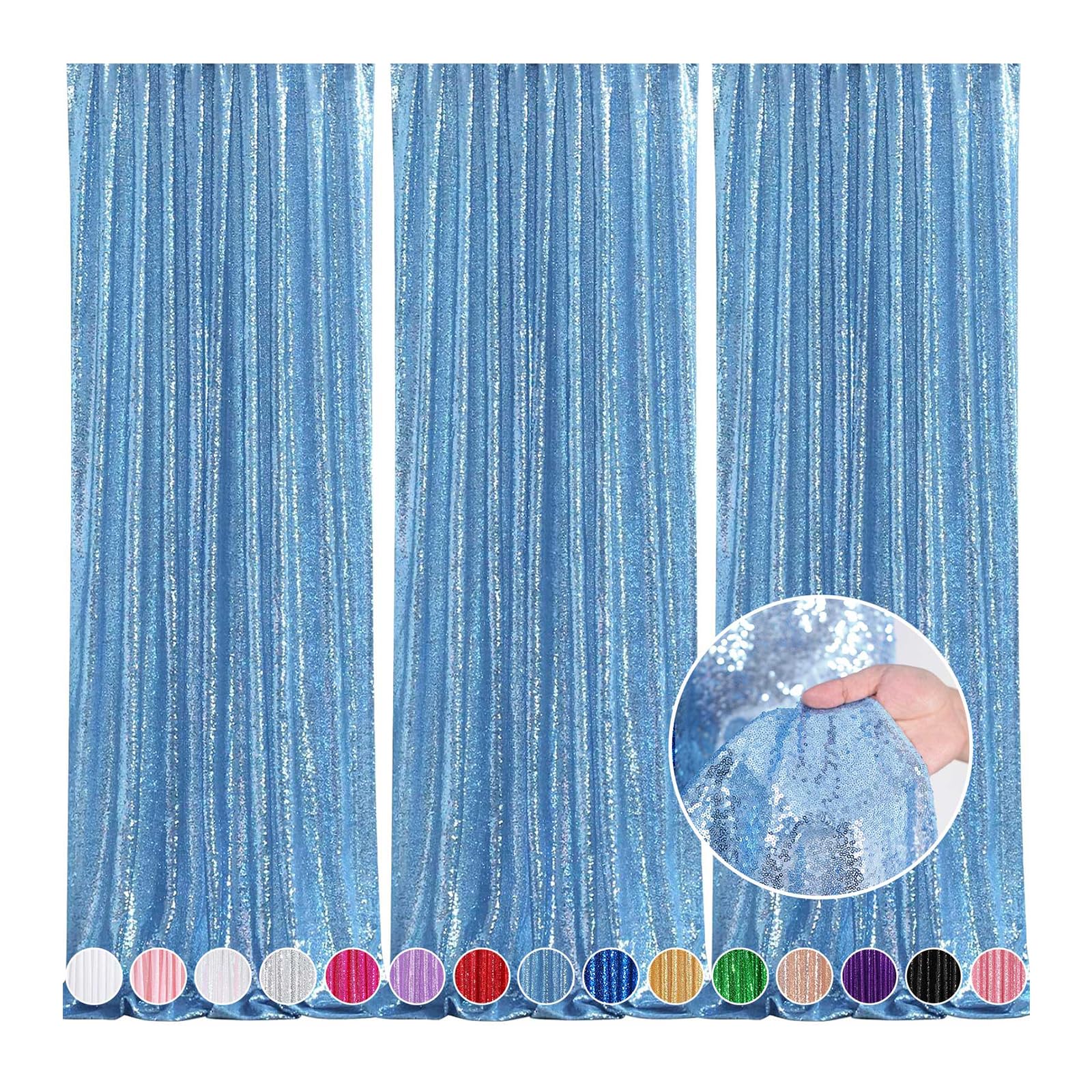 Foto 2 pulgar | Telón De Fondo Con Lentejuelas Queendream, 3 Paneles, Color Azul Claro, 60 X 240 Cm - Venta Internacional.