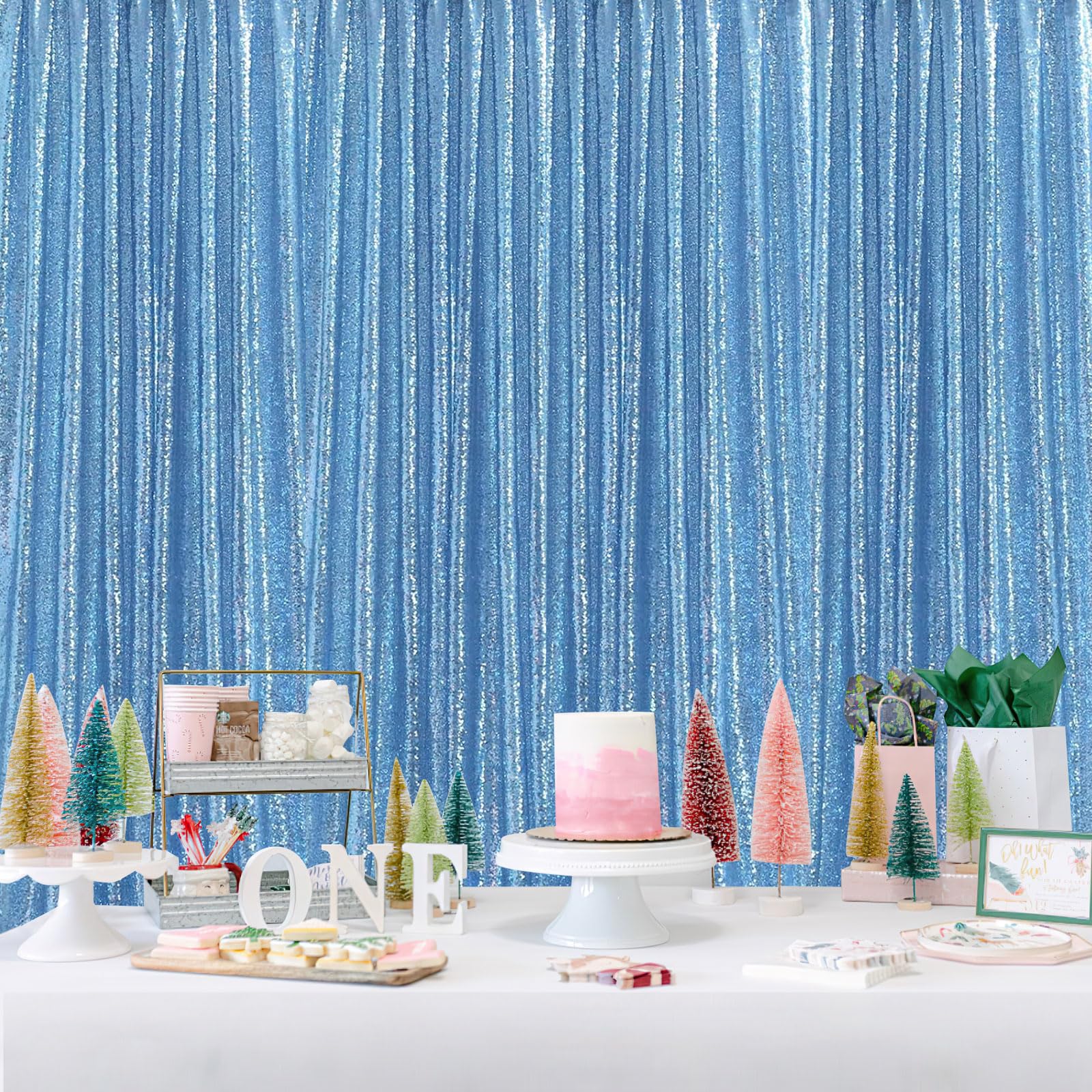 Foto 5 | Telón De Fondo Con Lentejuelas Queendream, 3 Paneles, Color Azul Claro, 60 X 240 Cm - Venta Internacional.