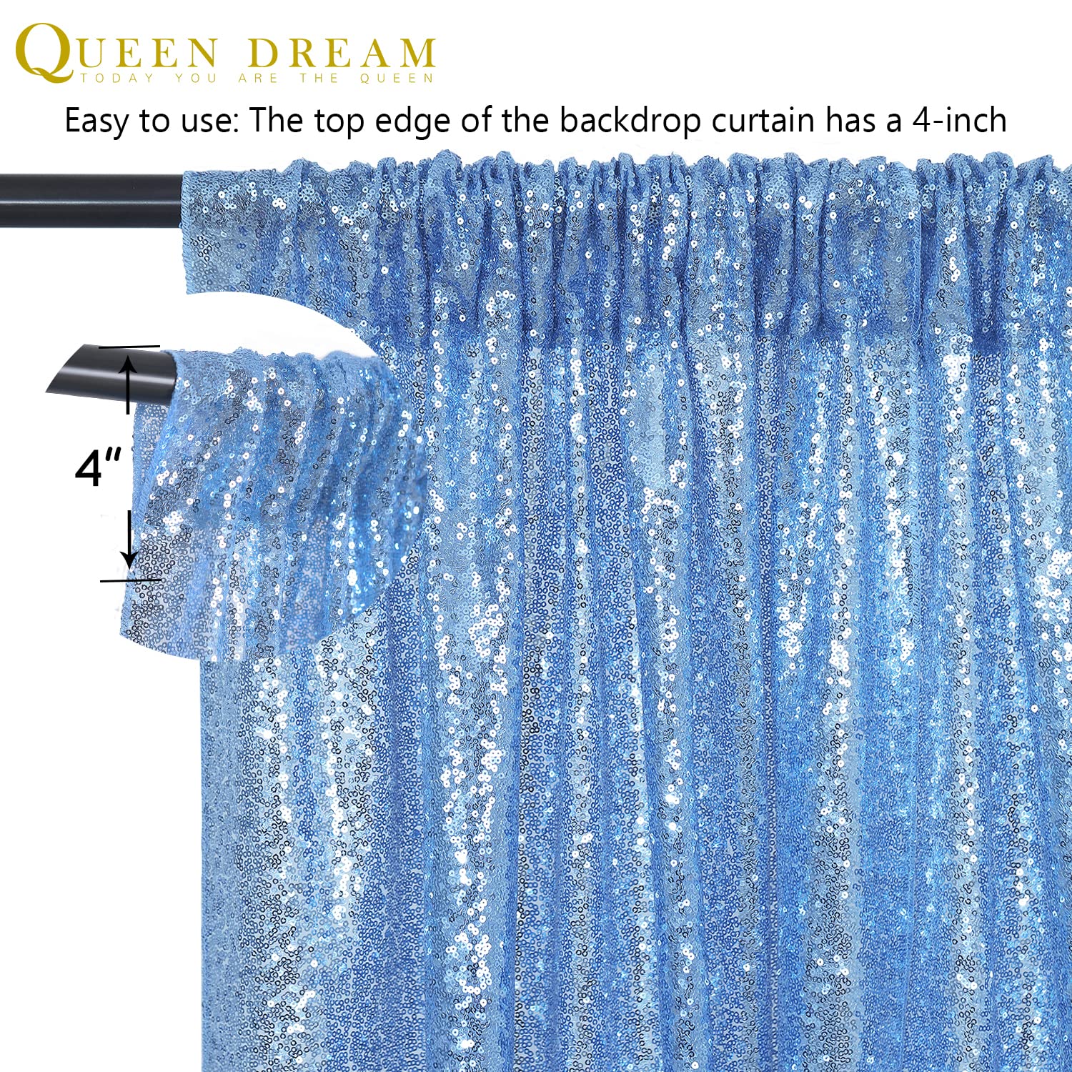 Foto 7 pulgar | Telón De Fondo Con Lentejuelas Queendream, 3 Paneles, Color Azul Claro, 60 X 240 Cm - Venta Internacional.