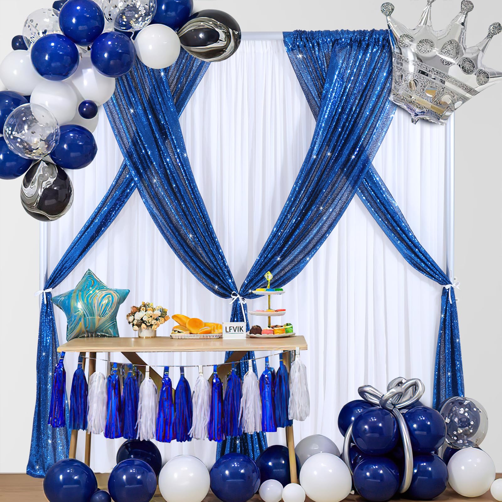 Foto 5 | Cortinas B-cool Con Fondo De Lentejuelas, Color Azul Real, 60 X 240 Cm, 4 Unidades - Venta Internacional.