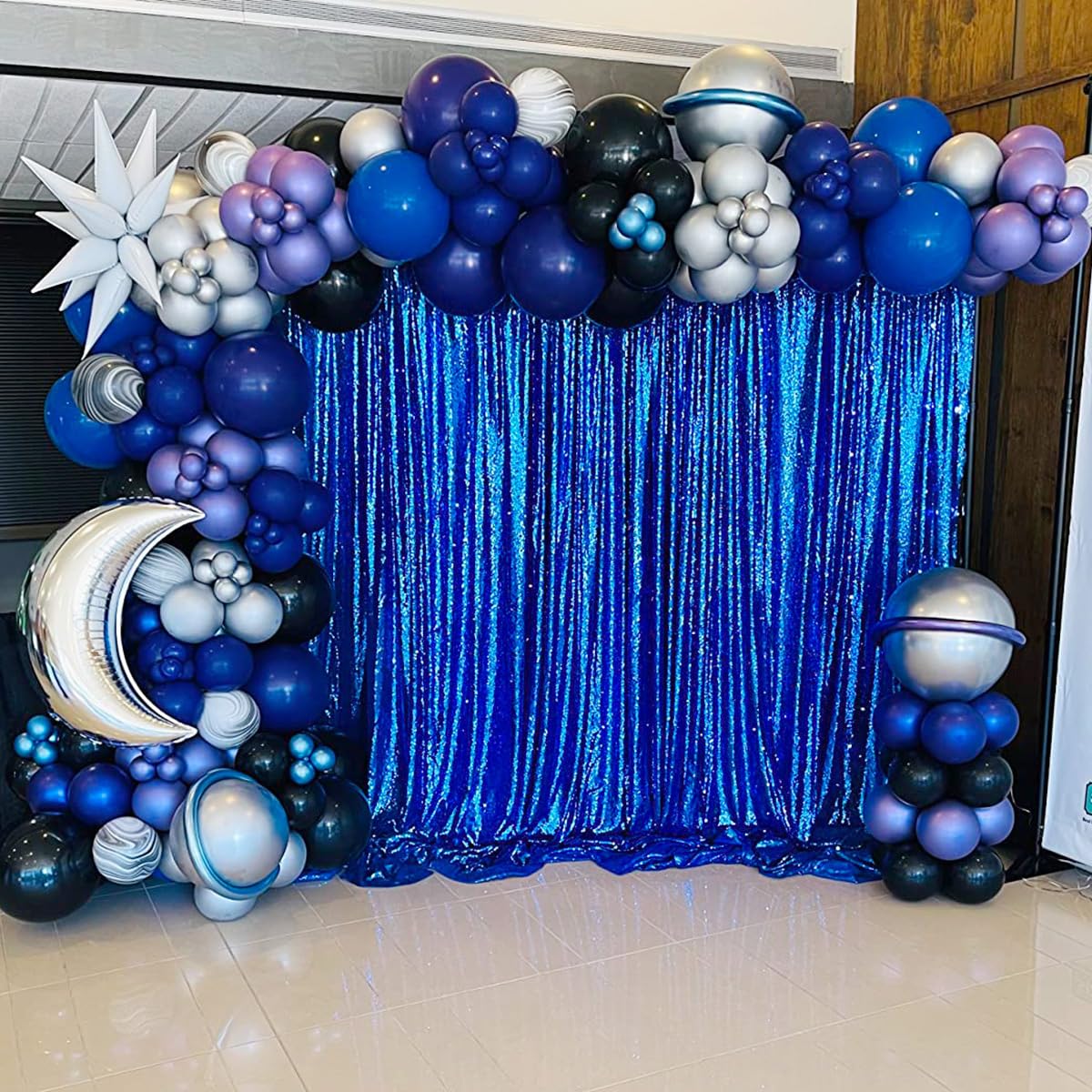 Foto 7 | Cortinas B-cool Con Fondo De Lentejuelas, Color Azul Real, 60 X 240 Cm, 4 Unidades - Venta Internacional.