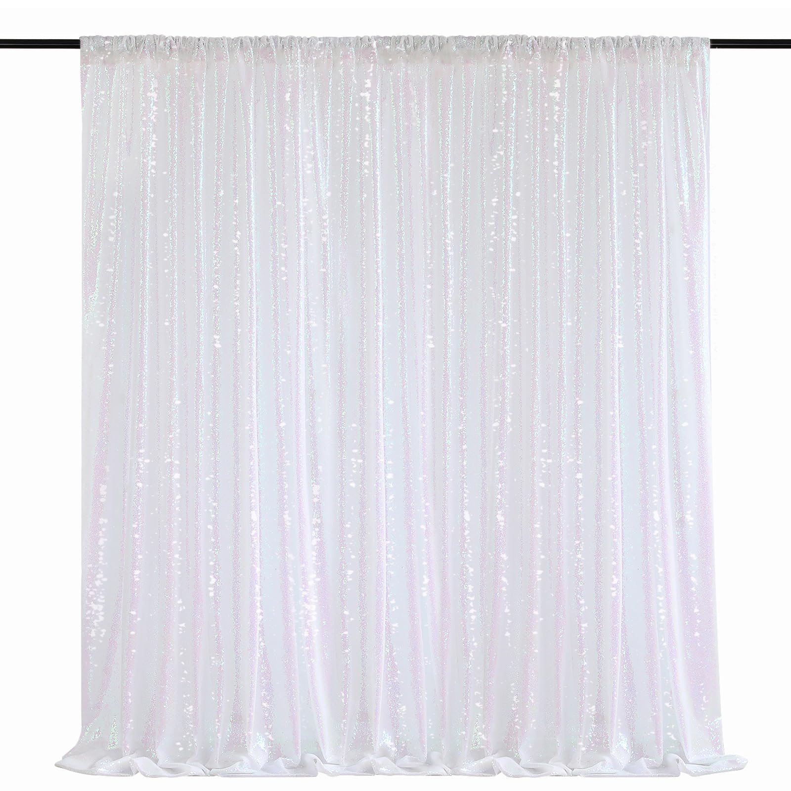 Cortina Con Fondo De Lentejuelas Queendream, Color Blanco Iridiscente, 2,4 X 2,4 M - Venta Internacional.