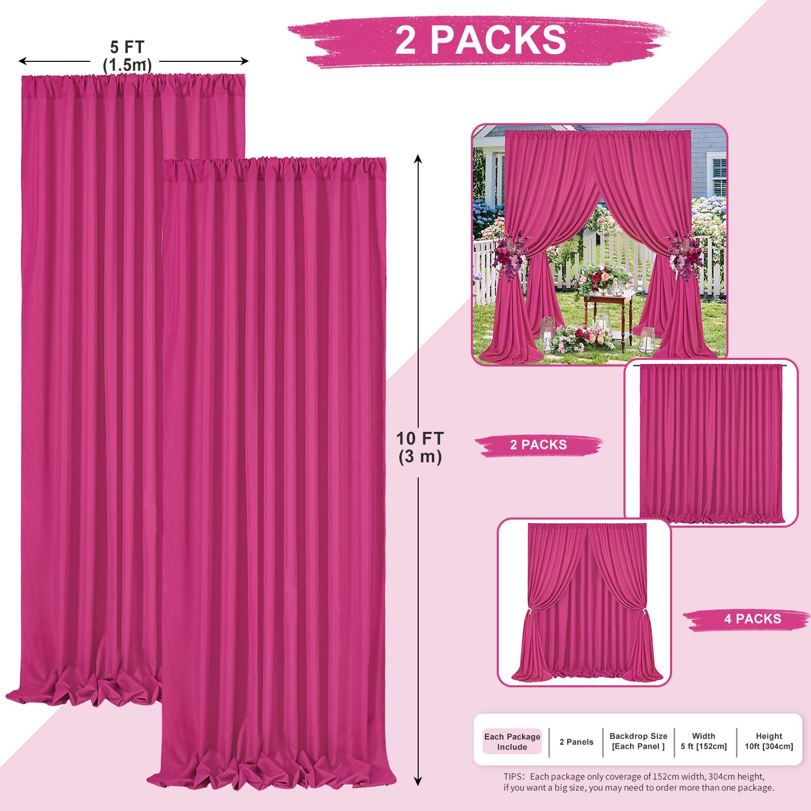 Foto 4 pulgar | Cortinas De Fondo Soardream De Poliéster Rosa Intenso, 3 X 3 M - Venta Internacional.