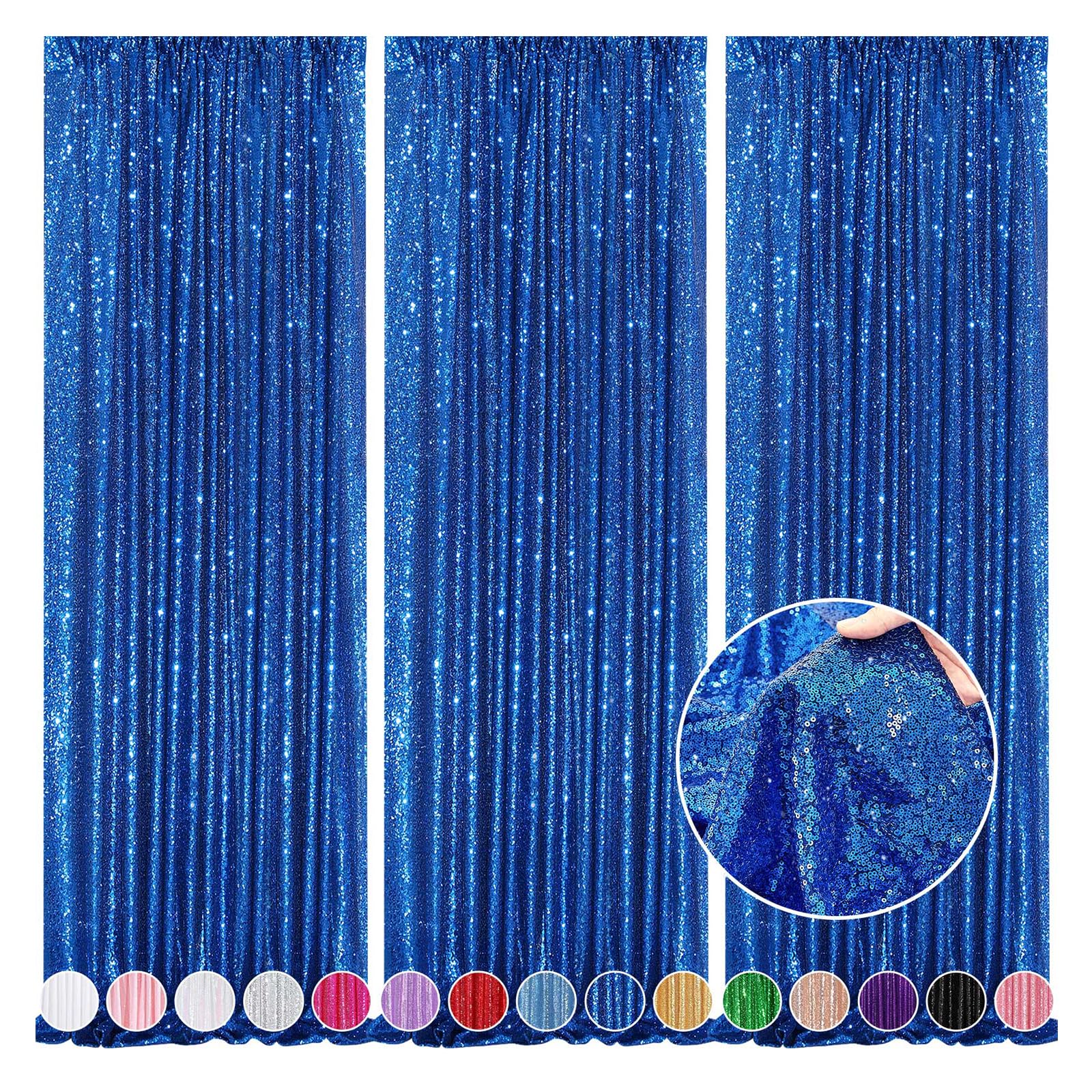 Foto 1 | Cortinas Con Fondo Brillante Queendream, Lentejuelas Azul Real, X3 - Venta Internacional.