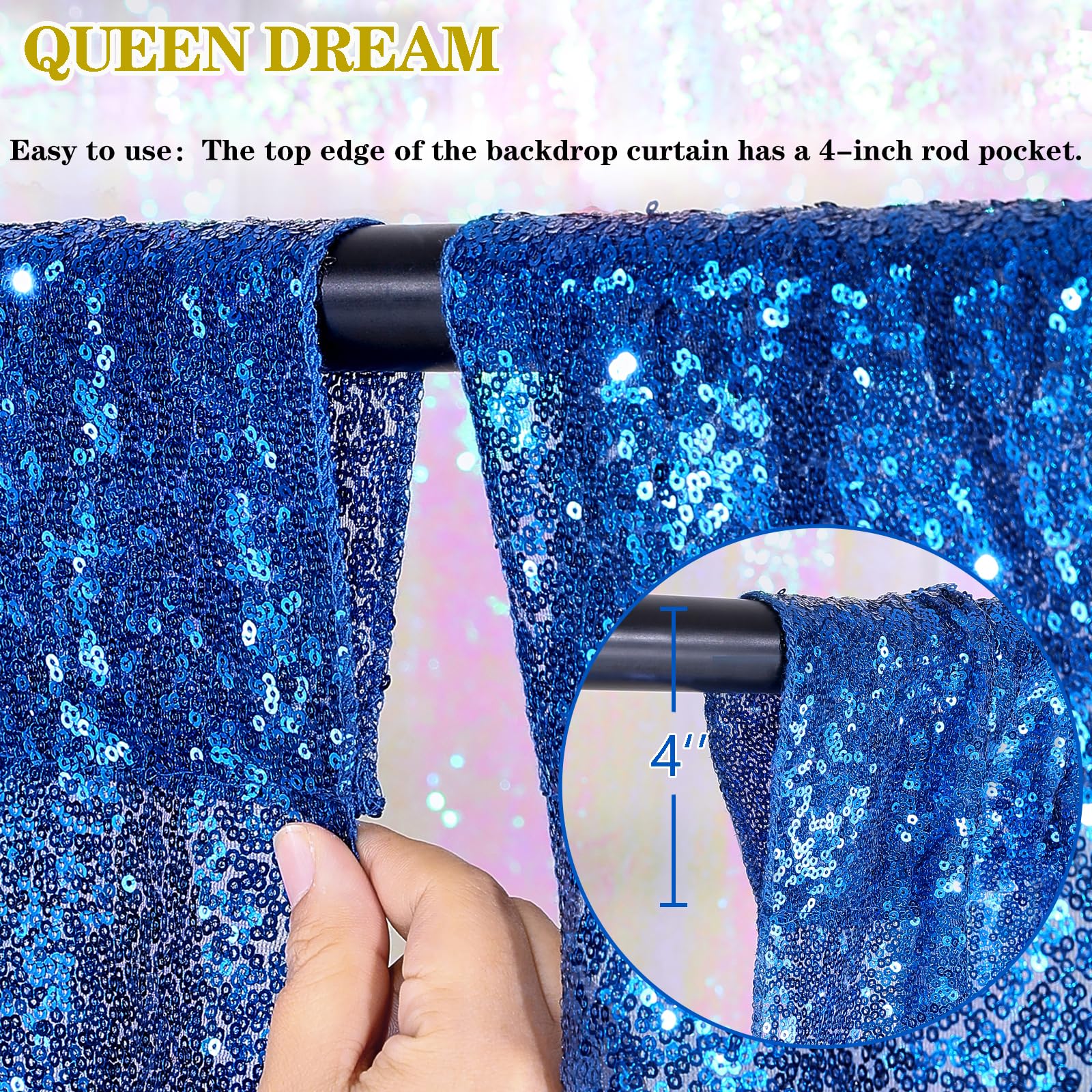 Foto 4 pulgar | Cortinas Con Fondo Brillante Queendream, Lentejuelas Azul Real, X3 - Venta Internacional.