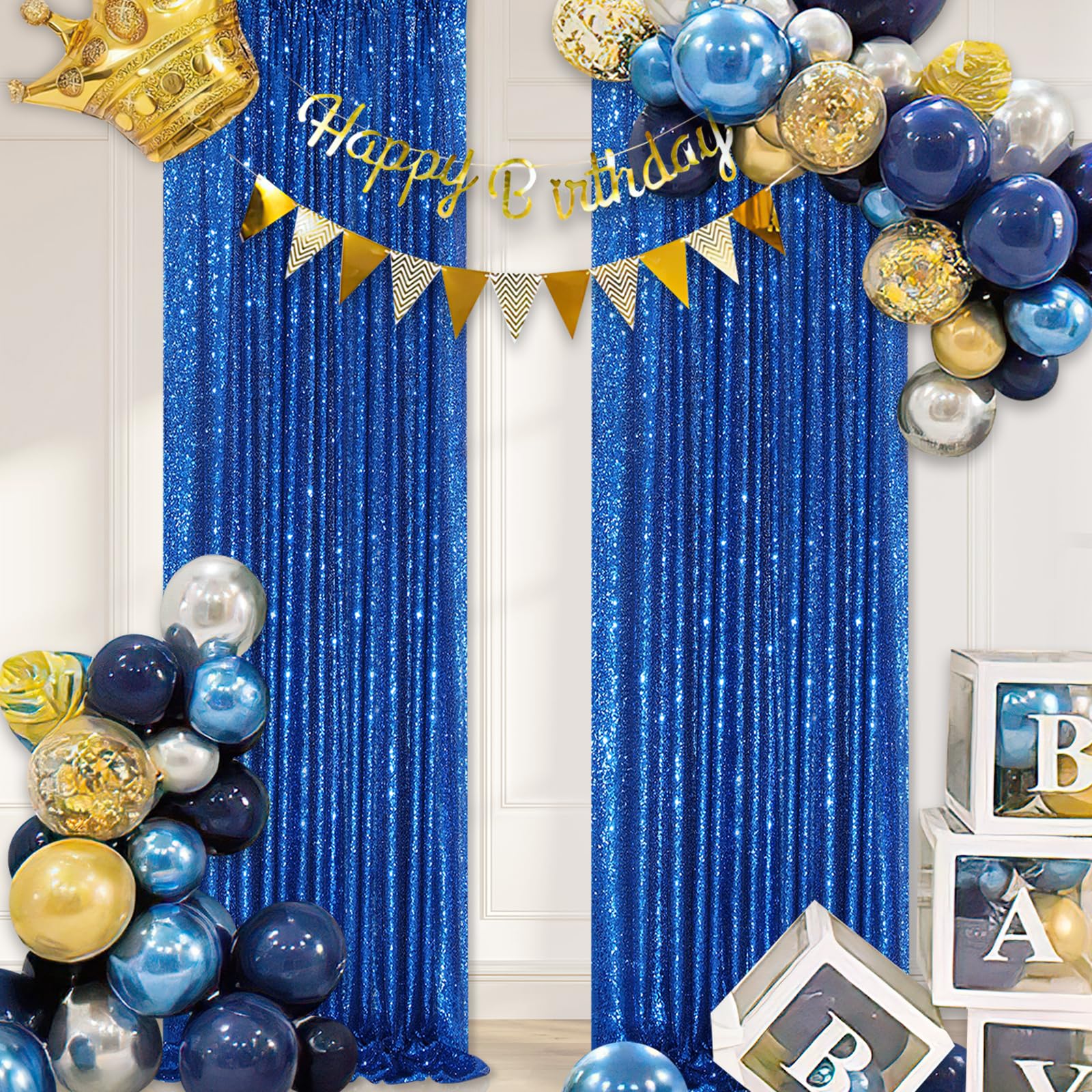 Foto 7 pulgar | Cortinas Con Fondo Brillante Queendream, Lentejuelas Azul Real, X3 - Venta Internacional.