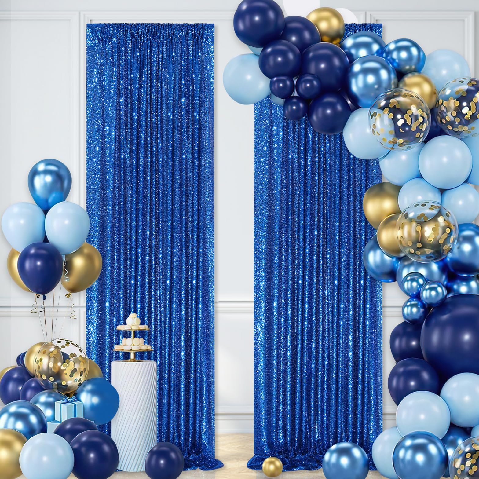 Foto 8 pulgar | Cortinas Con Fondo Brillante Queendream, Lentejuelas Azul Real, X3 - Venta Internacional.