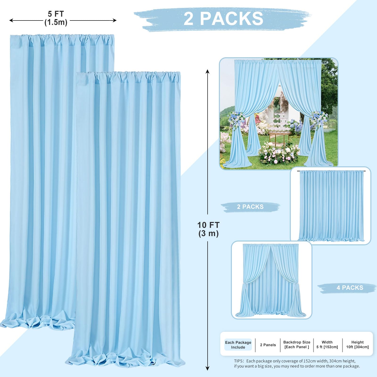 Foto 4 pulgar | Cortinas De Fondo Soardream Baby Blue De Poliéster De 3 X 3 M - Venta Internacional.