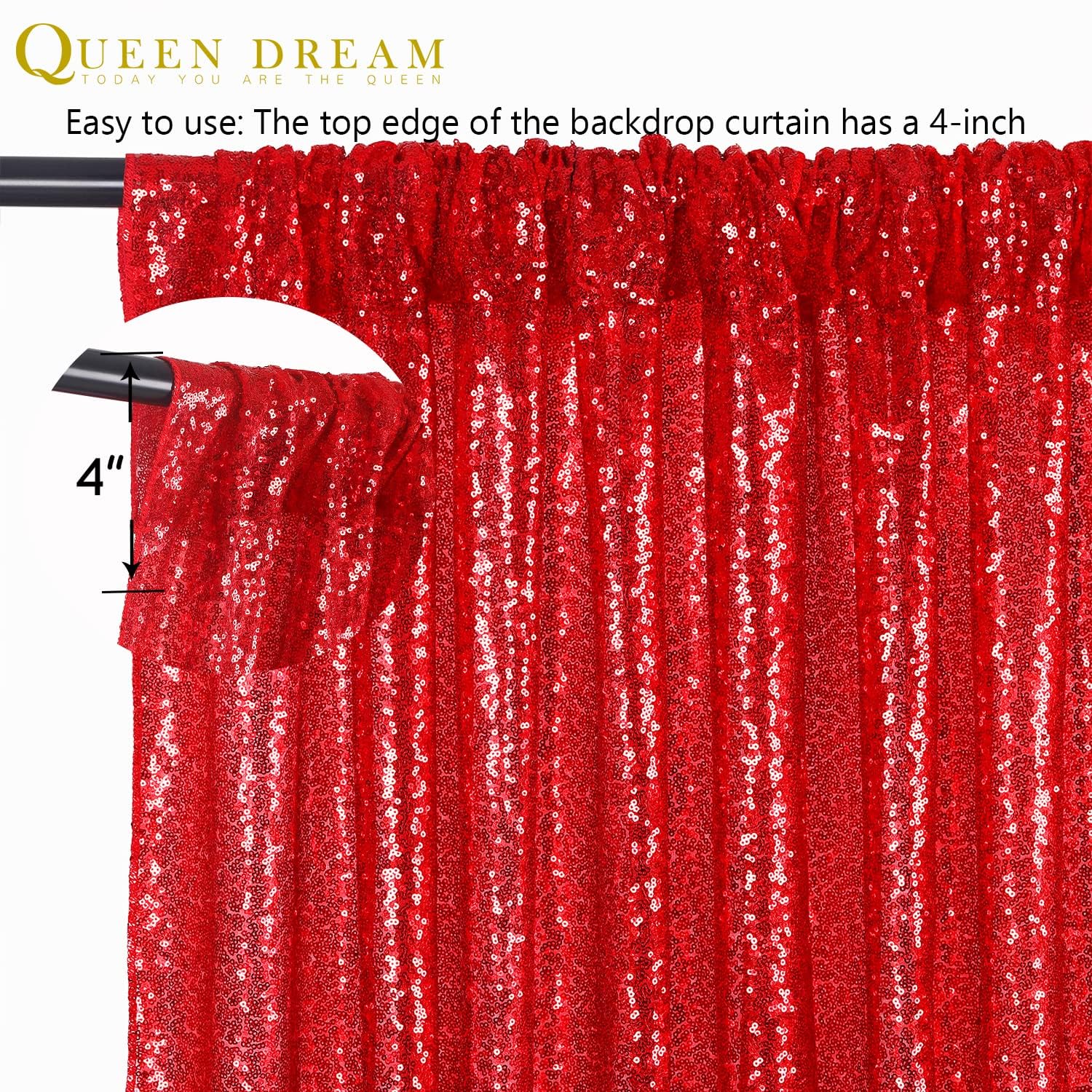 Foto 6 | Cortina Con Fondo De Lentejuelas, Color Rojo Queen Dream, 240 Cm X 240 Cm - Venta Internacional.