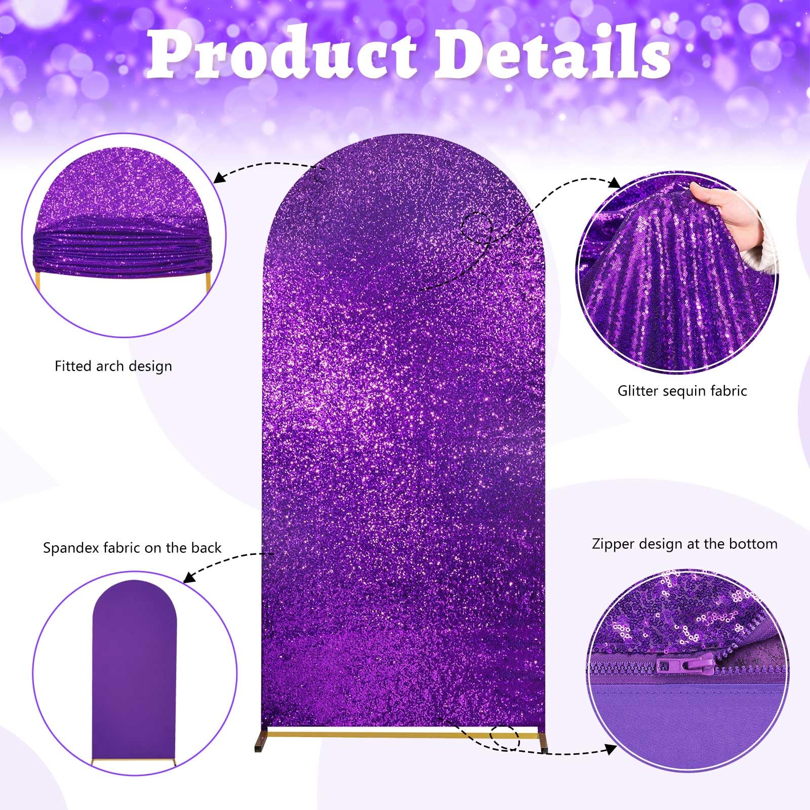 Foto 5 pulgar | Funda Para Arco De Boda Fanqisi, Purpurina, Color Morado, 2 M X 1,8 M, Elastano - Venta Internacional.