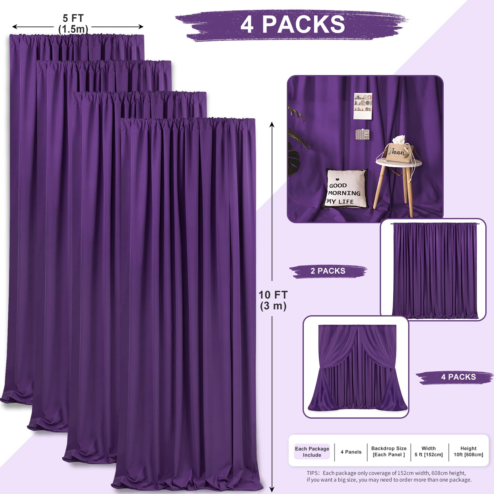 Foto 4 pulgar | Cortinas De Fondo Soardream, Poliéster Morado, 1,5 X 3 M, 4 Paneles - Venta Internacional.