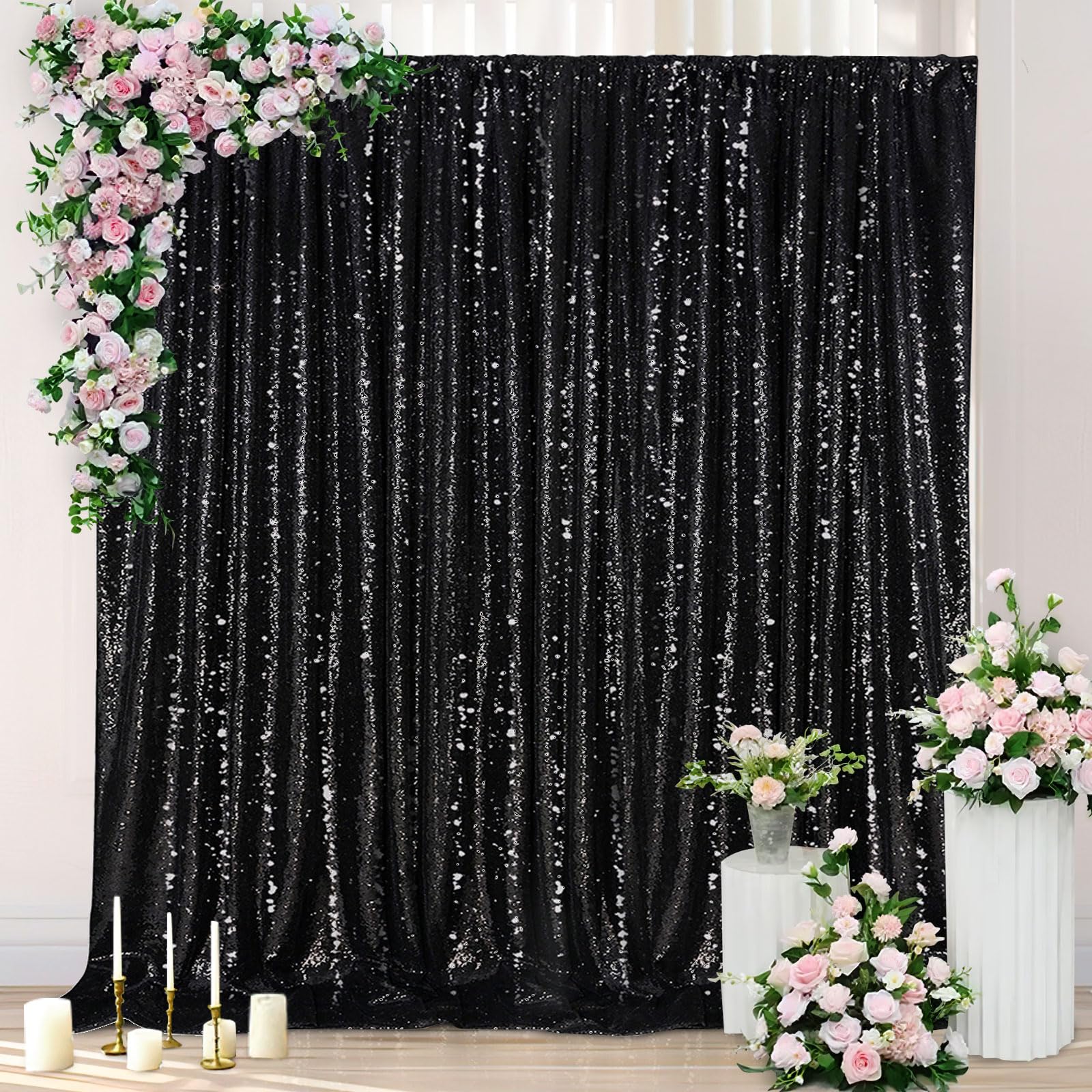 Foto 3 | Cortina Con Fondo De Lentejuelas Queendream, Color Negro, 2,1 X 2,1 M - Venta Internacional.