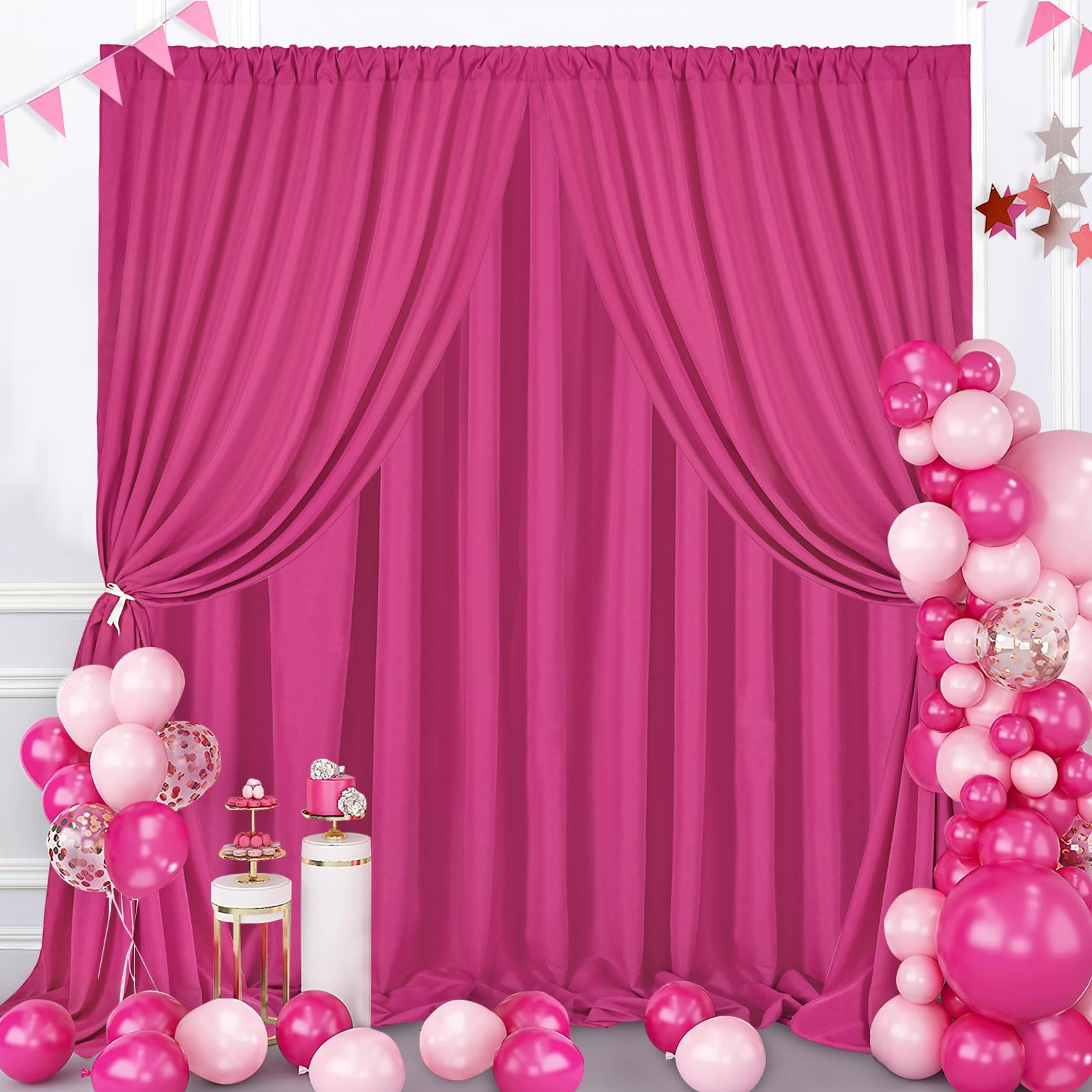 Cortinas De Fondo Soardream De Poliéster Rosa Intenso De 6 X 3 M - Venta Internacional.