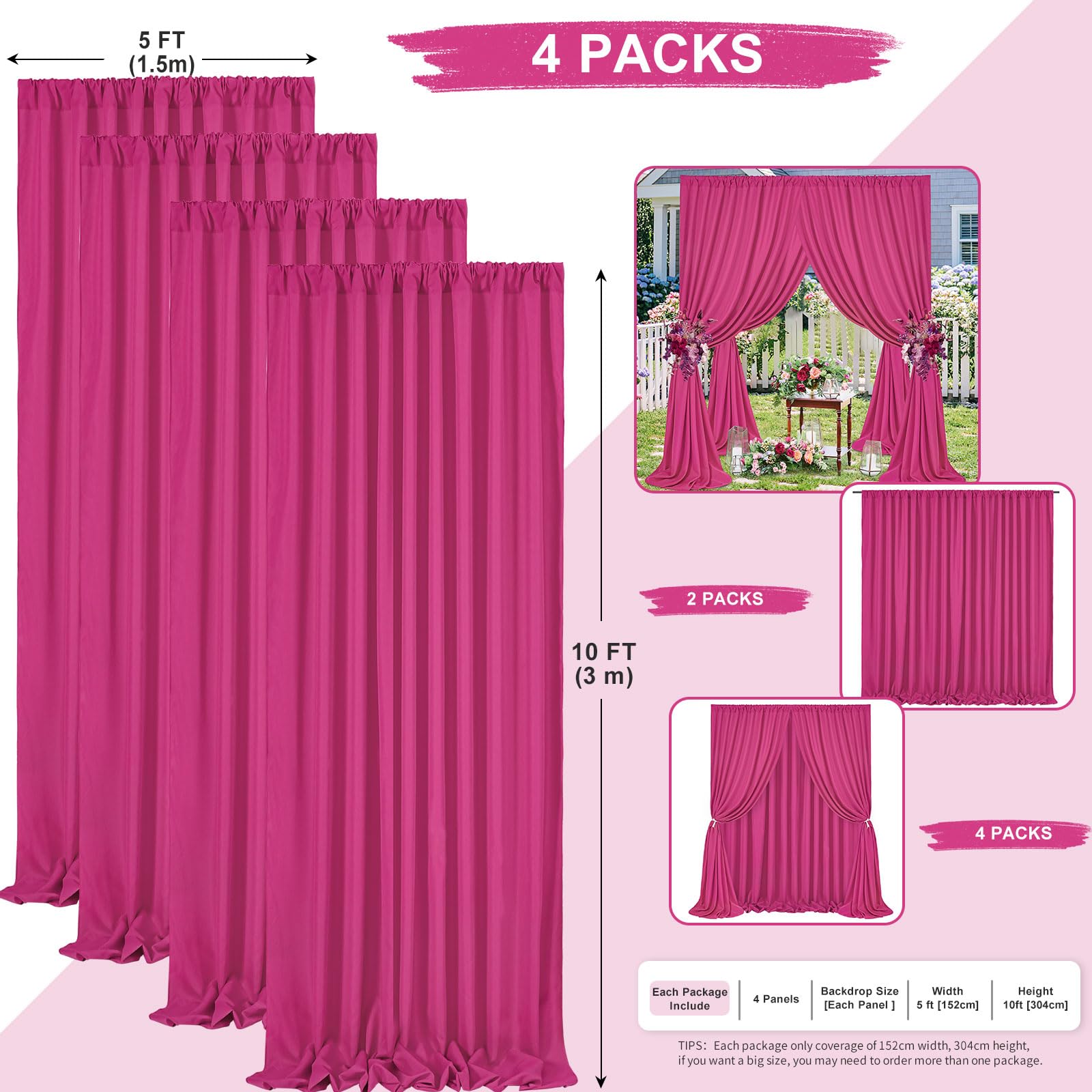 Foto 3 | Cortinas De Fondo Soardream De Poliéster Rosa Intenso De 6 X 3 M - Venta Internacional.