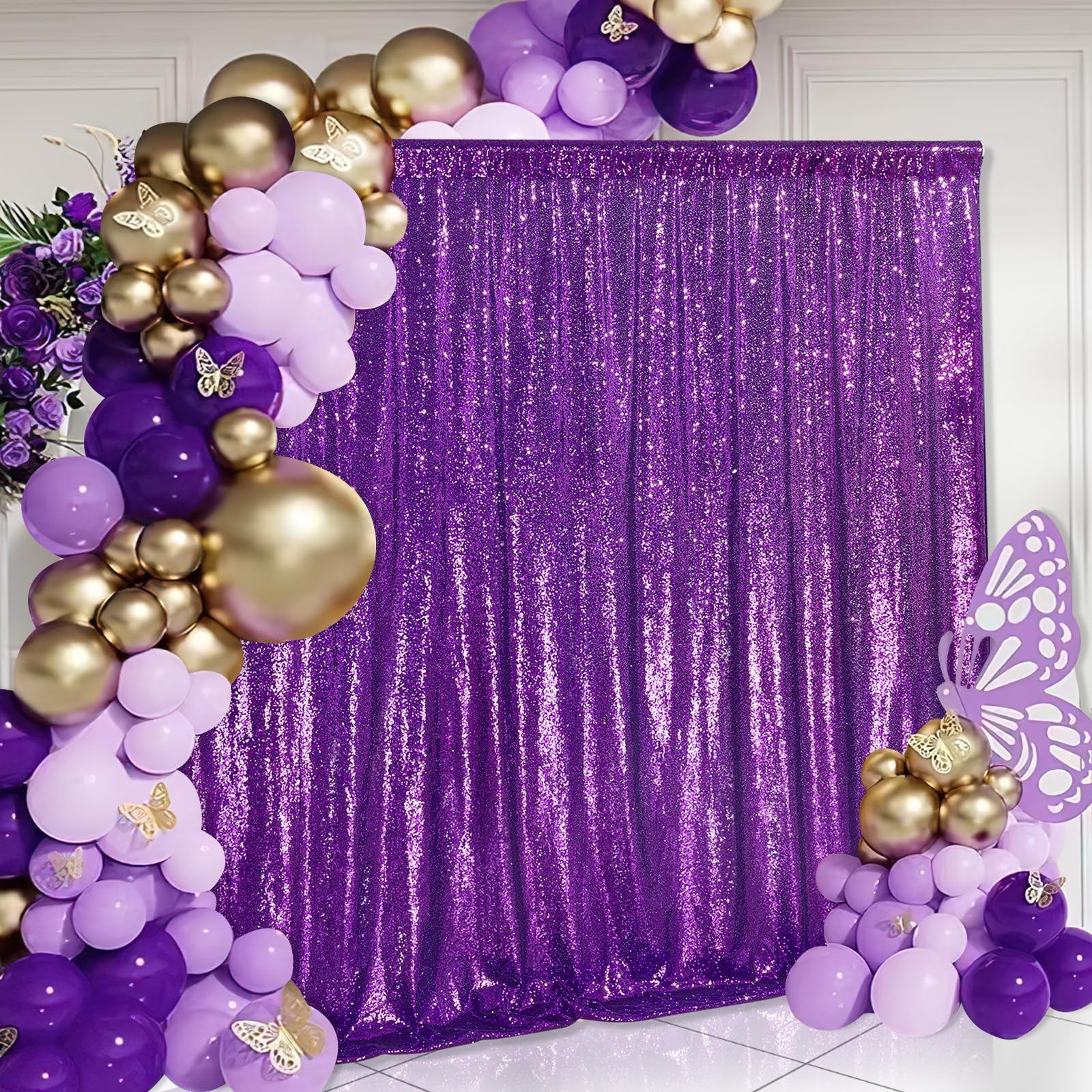 Foto 4 pulgar | Telón De Fondo Con Lentejuelas Queendream, Color Morado, 2,1 X 2,1 M, Para Decoración De Fiestas - Venta Internacional.