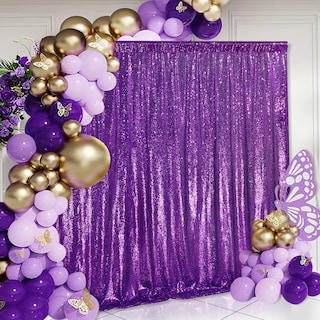 Foto 3 | Telón De Fondo Con Lentejuelas Queendream, Color Morado, 2,1 X 2,1 M, Para Decoración De Fiestas - Venta Internacional.