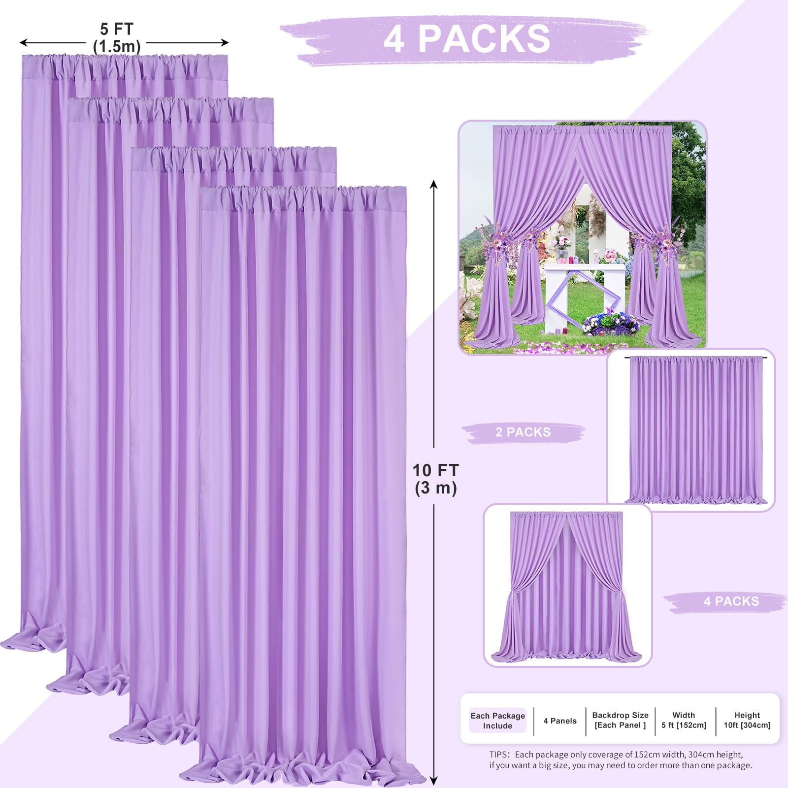 Foto 4 pulgar | Cortinas De Fondo Soardream De Poliéster Lavanda De 1,5 X 3 M, 4 Paneles - Venta Internacional.