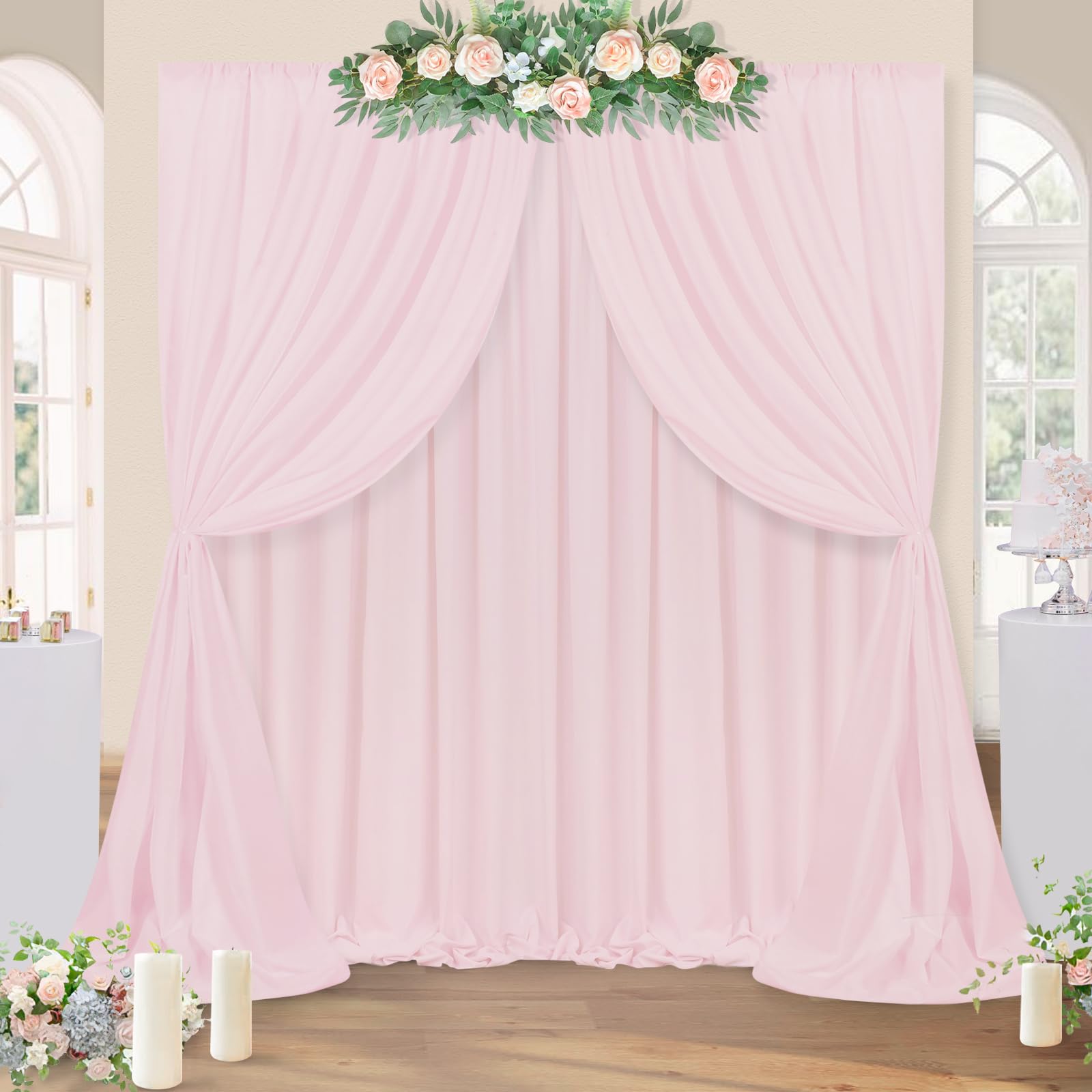 Cortinas De Fondo Soardream De Poliéster Rosa De 1,5 M X 3 M, 4 Paneles - Venta Internacional.