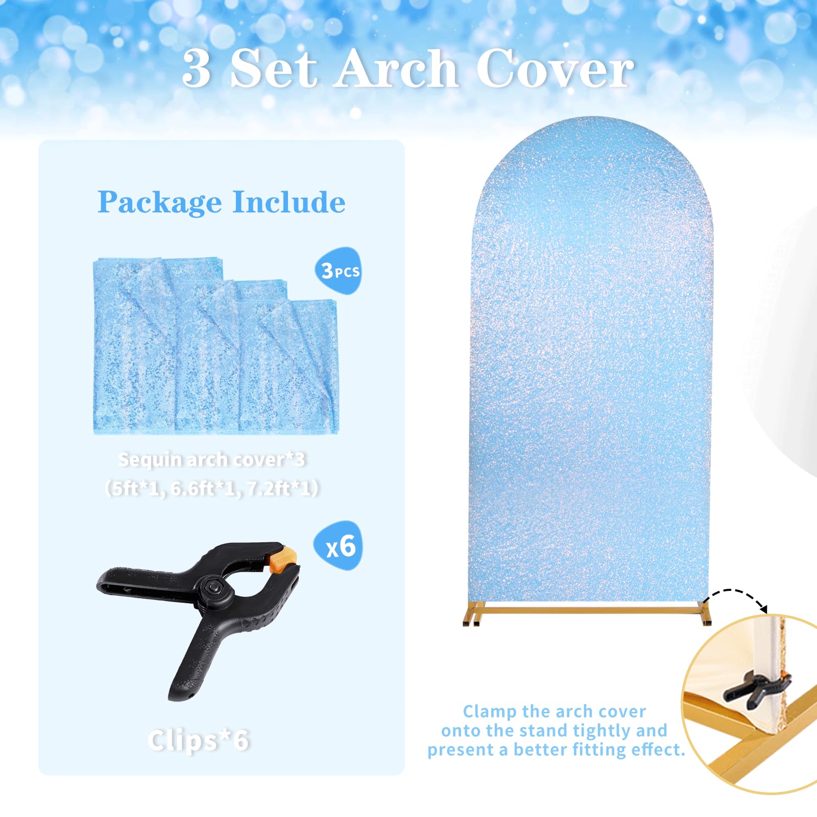 Foto 3 pulgar | Set De Fundas Para Arcos De Boda Fanqisi Mermaid Blue Shimmer De 6 Pies A 7.2 Pies - Venta Internacional.
