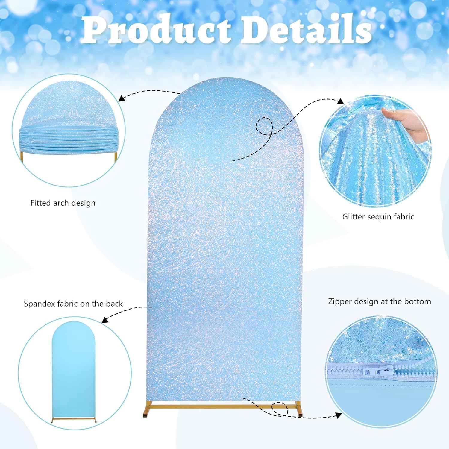 Foto 5 pulgar | Set De Fundas Para Arcos De Boda Fanqisi Mermaid Blue Shimmer De 6 Pies A 7.2 Pies - Venta Internacional.