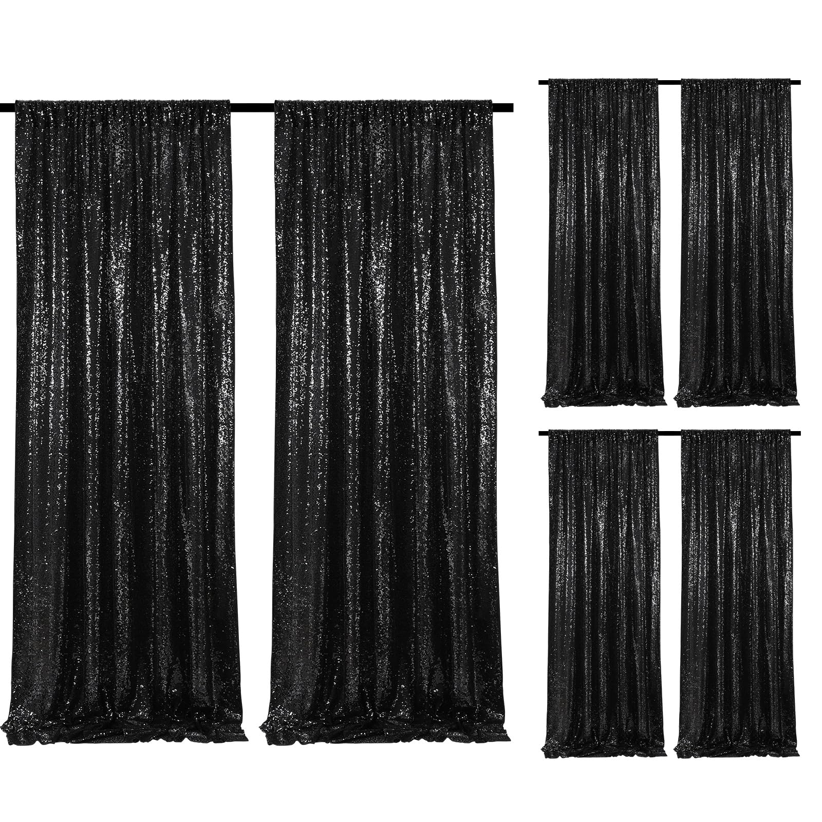 Cortinas Soardream Con Fondo De Lentejuelas, 6 Piezas, 60 X 240 Cm, Color Negro - Venta Internacional.