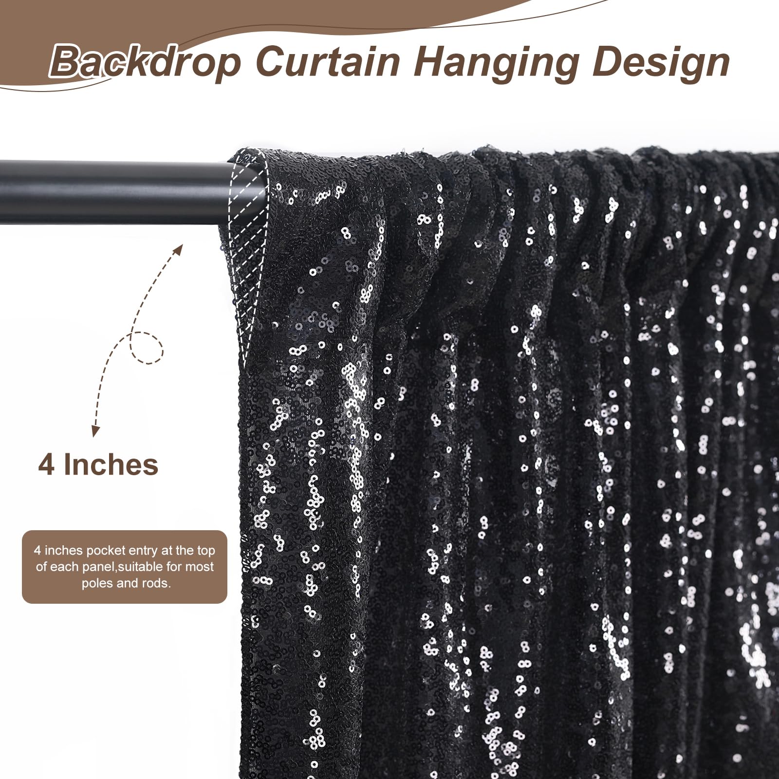 Foto 4 | Cortinas Soardream Con Fondo De Lentejuelas, 6 Piezas, 60 X 240 Cm, Color Negro - Venta Internacional.