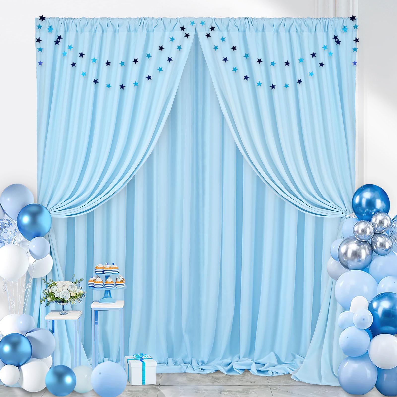 Foto 7 pulgar | Cortinas De Fondo Soardream De Poliéster Azul Bebé De 9 X 3 M - Venta Internacional.