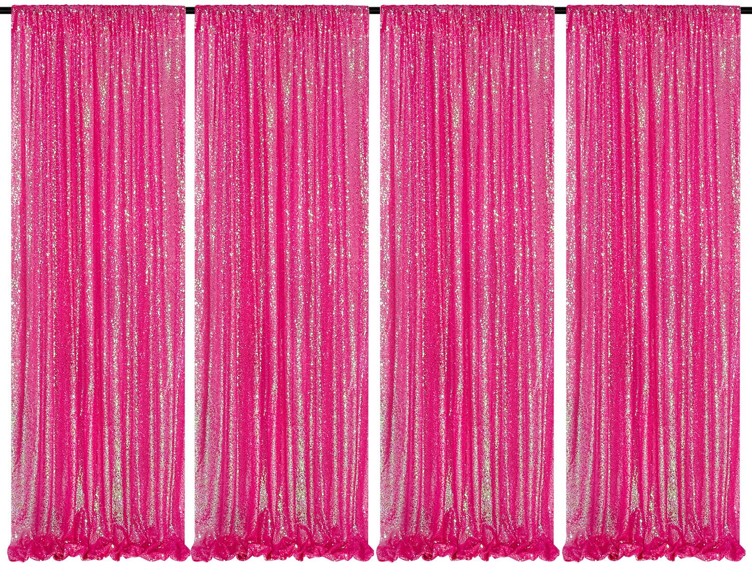 Cortinas Con Fondo De Lentejuelas Iridiscentes, Color Rosa Intenso, 60 X 240 Cm, 4 Unidades - Venta Internacional.