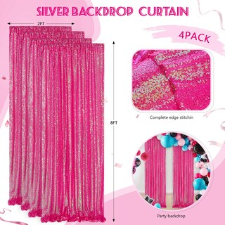 Foto 3 | Cortinas Con Fondo De Lentejuelas Iridiscentes, Color Rosa Intenso, 60 X 240 Cm, 4 Unidades - Venta Internacional.