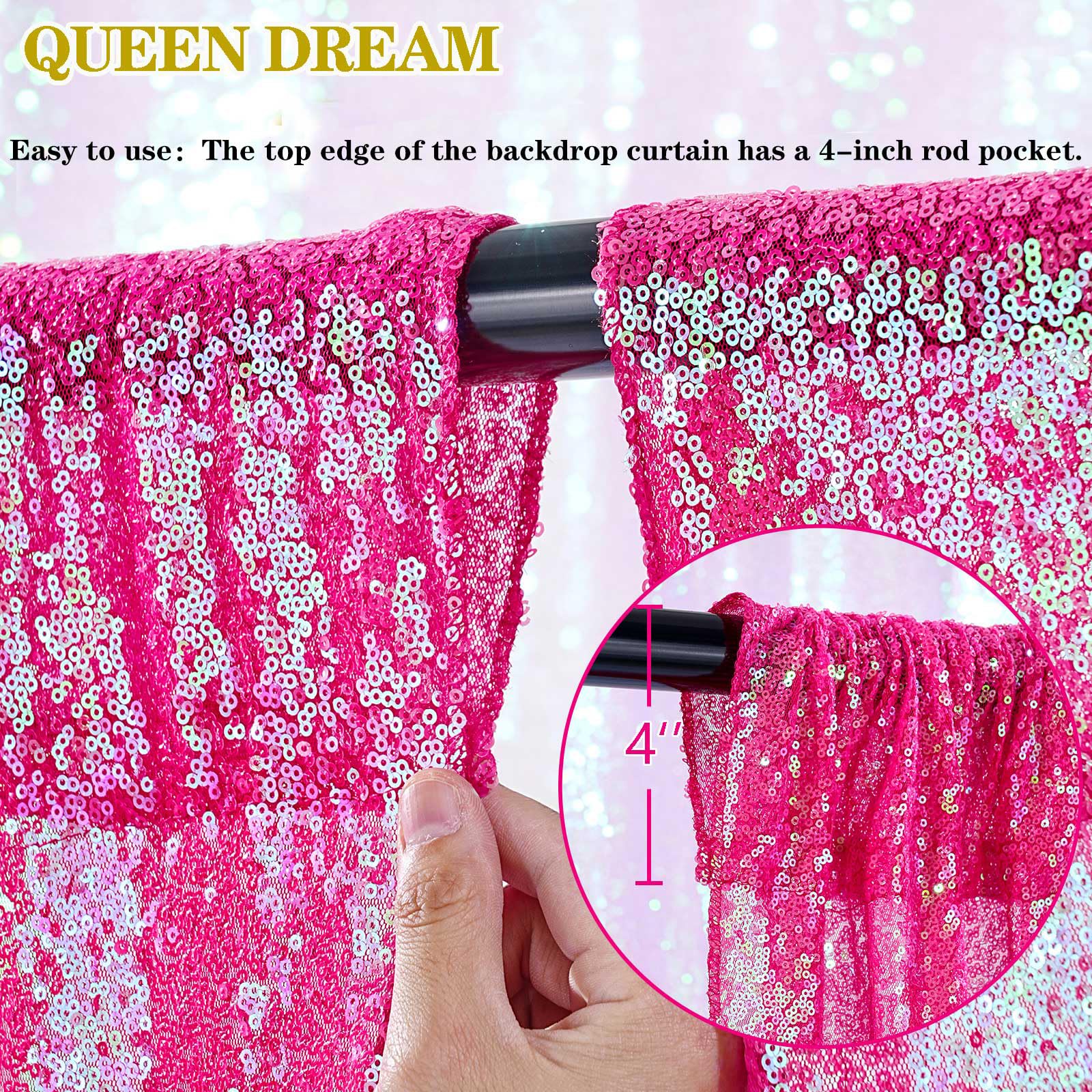 Foto 6 pulgar | Cortinas Con Fondo De Lentejuelas Iridiscentes, Color Rosa Intenso, 60 X 240 Cm, 4 Unidades - Venta Internacional.